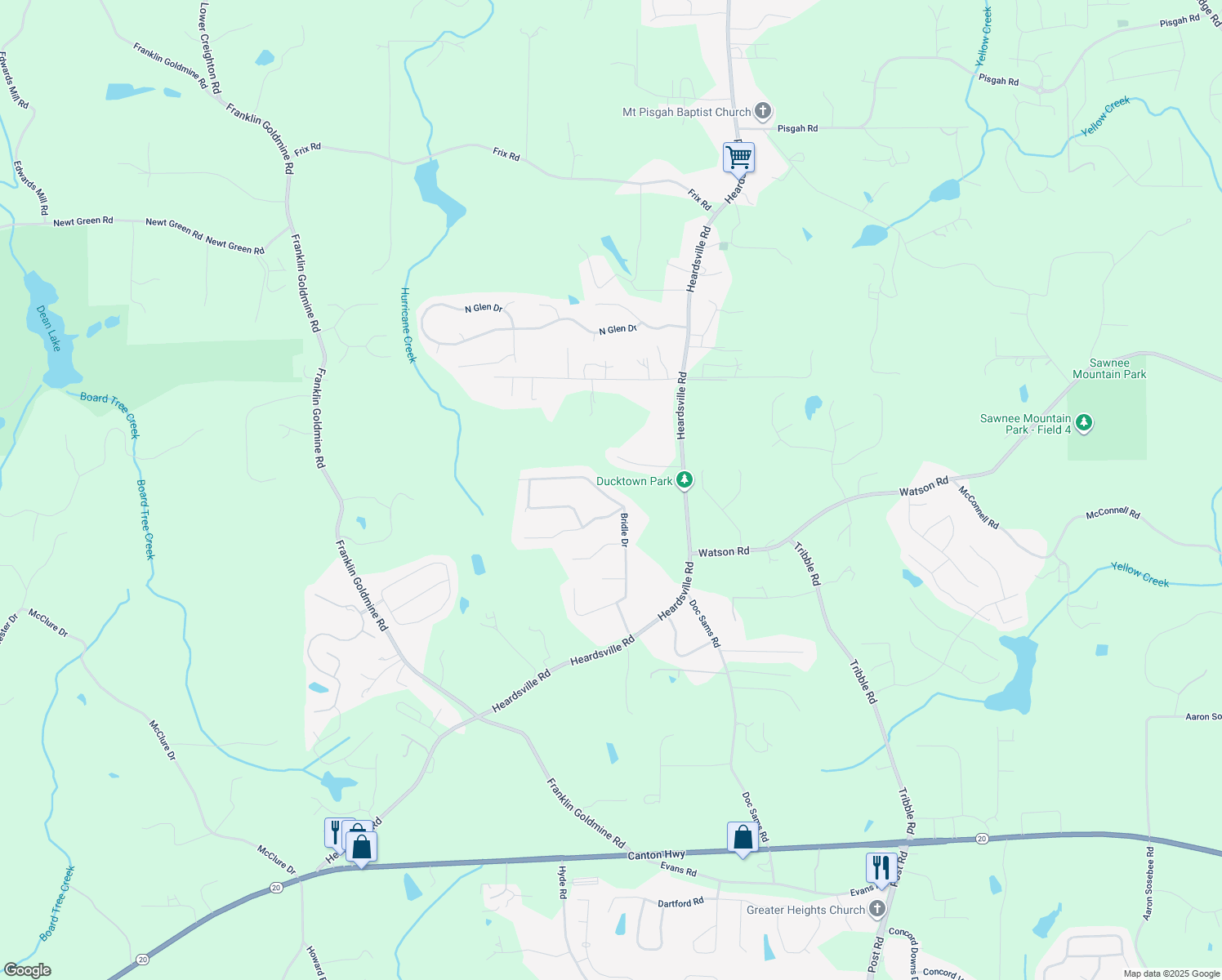 map of restaurants, bars, coffee shops, grocery stores, and more near 5930 Bridle Drive in Cumming