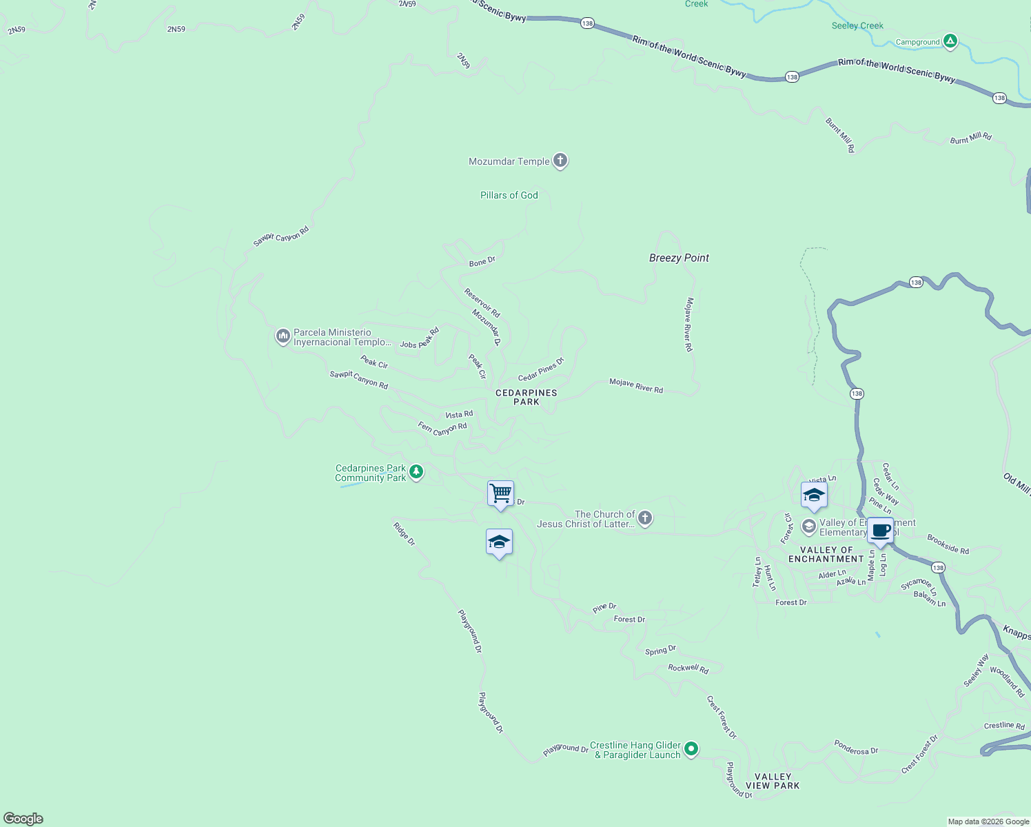 map of restaurants, bars, coffee shops, grocery stores, and more near in Crestline