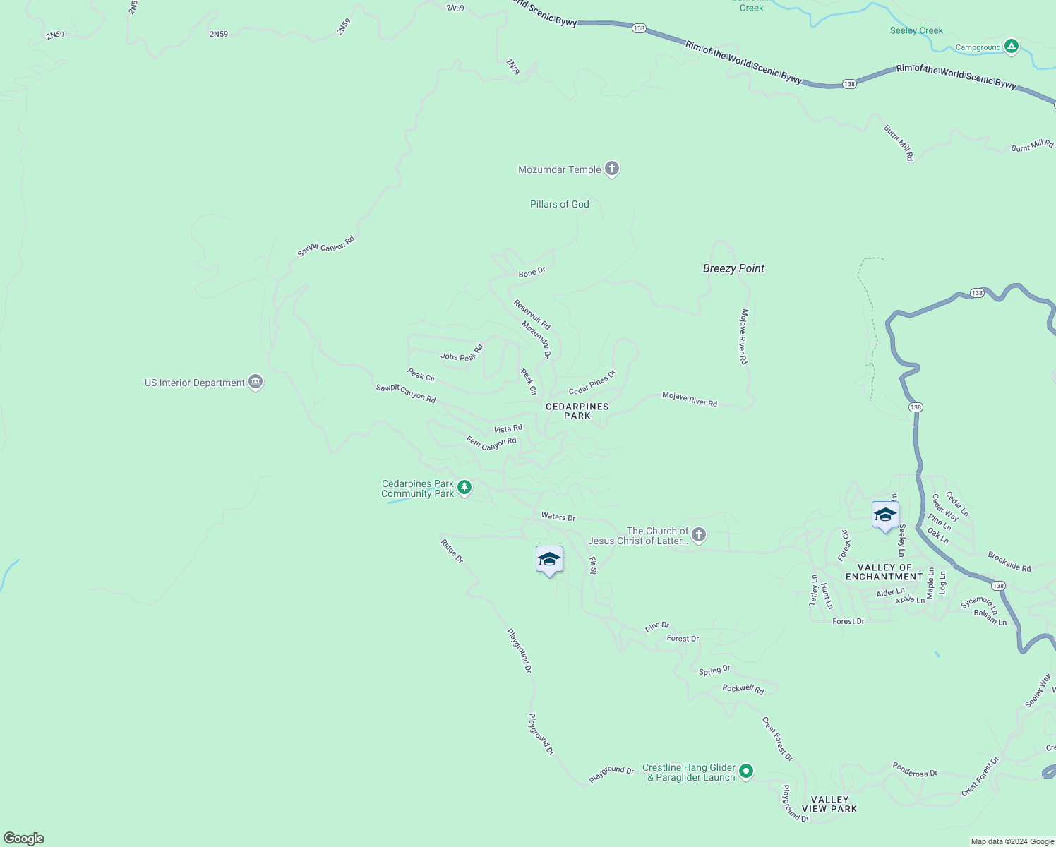 map of restaurants, bars, coffee shops, grocery stores, and more near 21818 Vista Road in Crestline