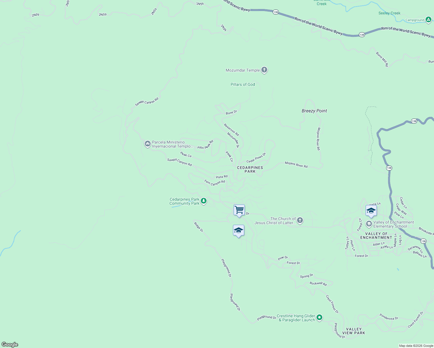 map of restaurants, bars, coffee shops, grocery stores, and more near 21755 Sawpit Canyon Road in Crestline