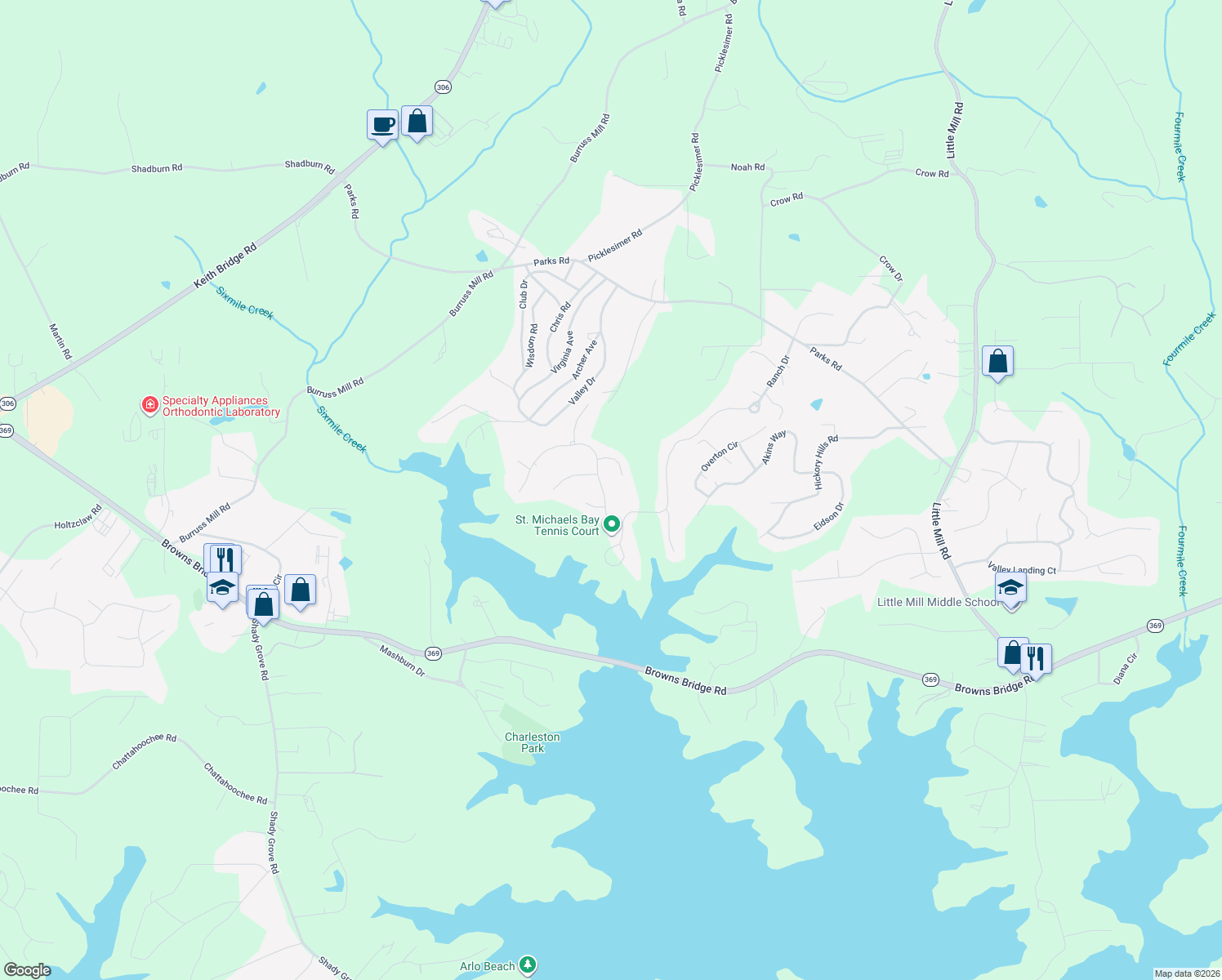map of restaurants, bars, coffee shops, grocery stores, and more near 6230 Beacon Station Drive in Cumming