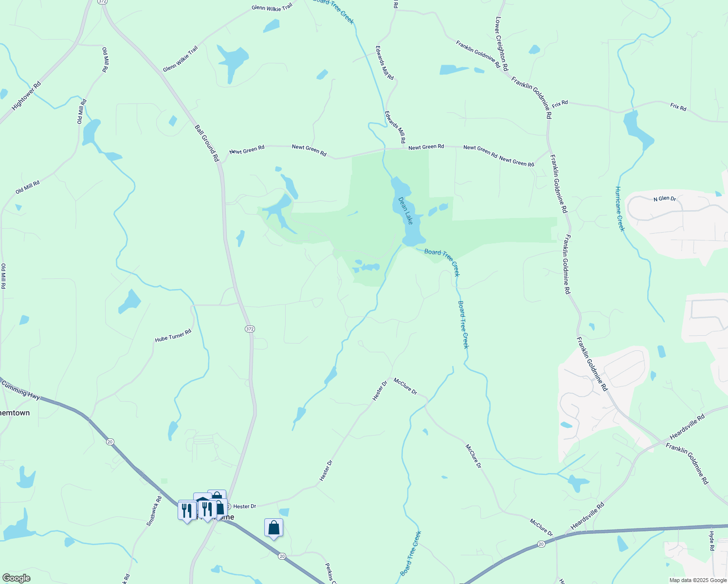 map of restaurants, bars, coffee shops, grocery stores, and more near 811 Hawks Nest Court in Ball Ground