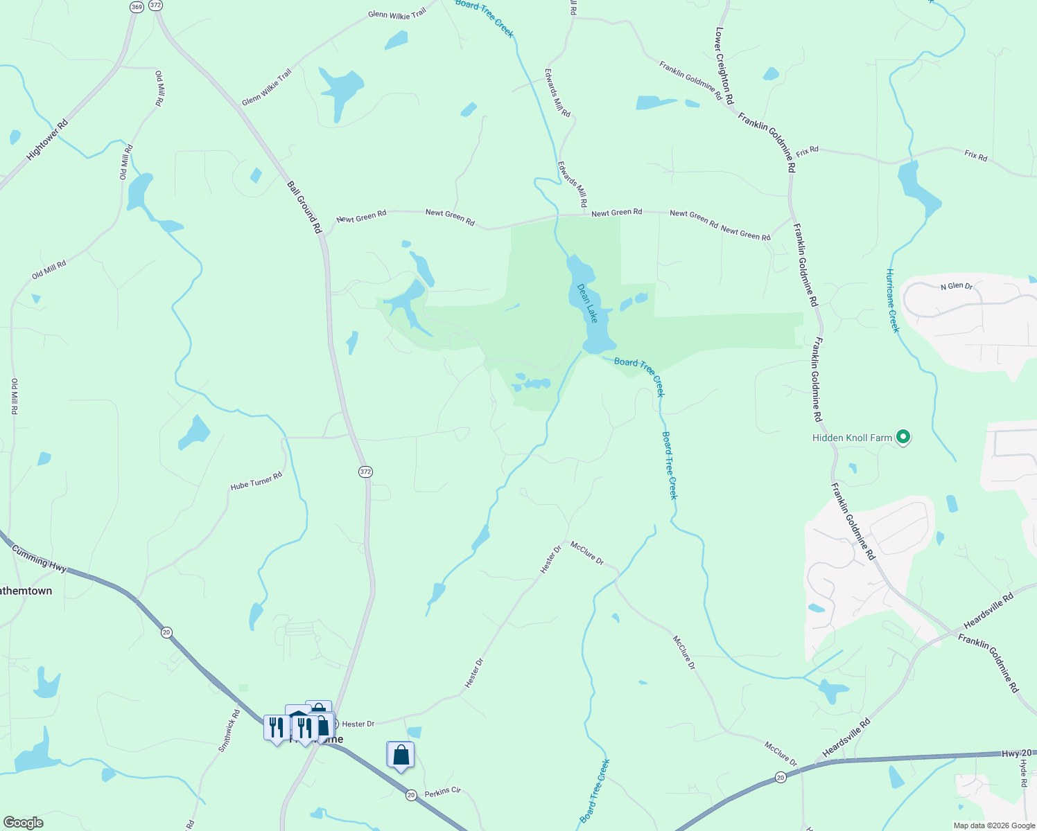 map of restaurants, bars, coffee shops, grocery stores, and more near 811 Hawks Nest Court in Ball Ground