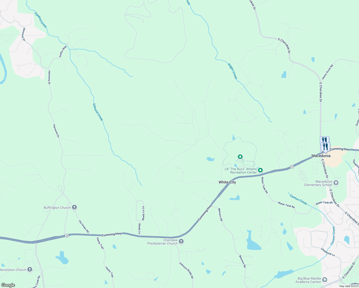 map of restaurants, bars, coffee shops, grocery stores, and more near 107 Mark's Way in Canton