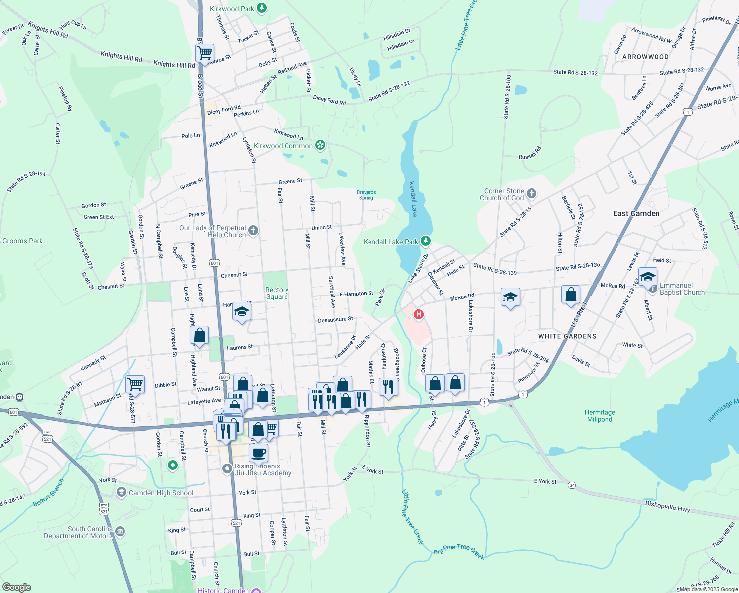 map of restaurants, bars, coffee shops, grocery stores, and more near 95 East Hampton Street in Camden