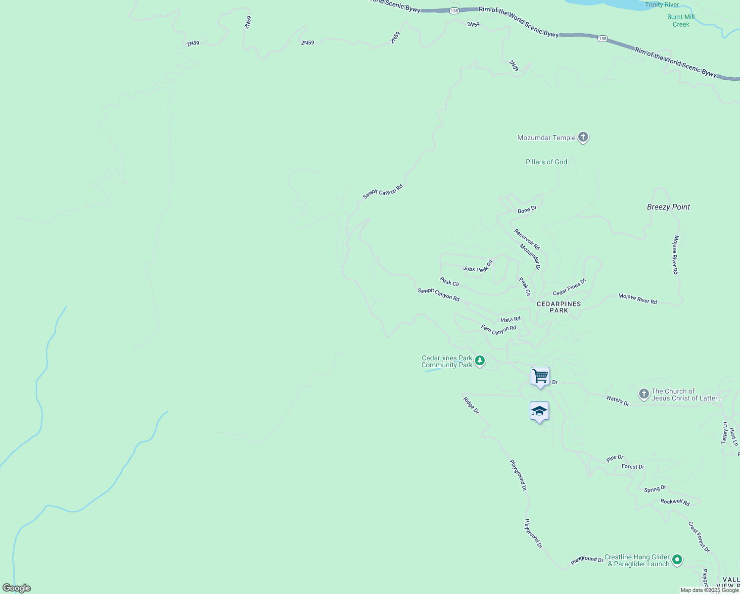 map of restaurants, bars, coffee shops, grocery stores, and more near 386 Garden Drive in Crestline