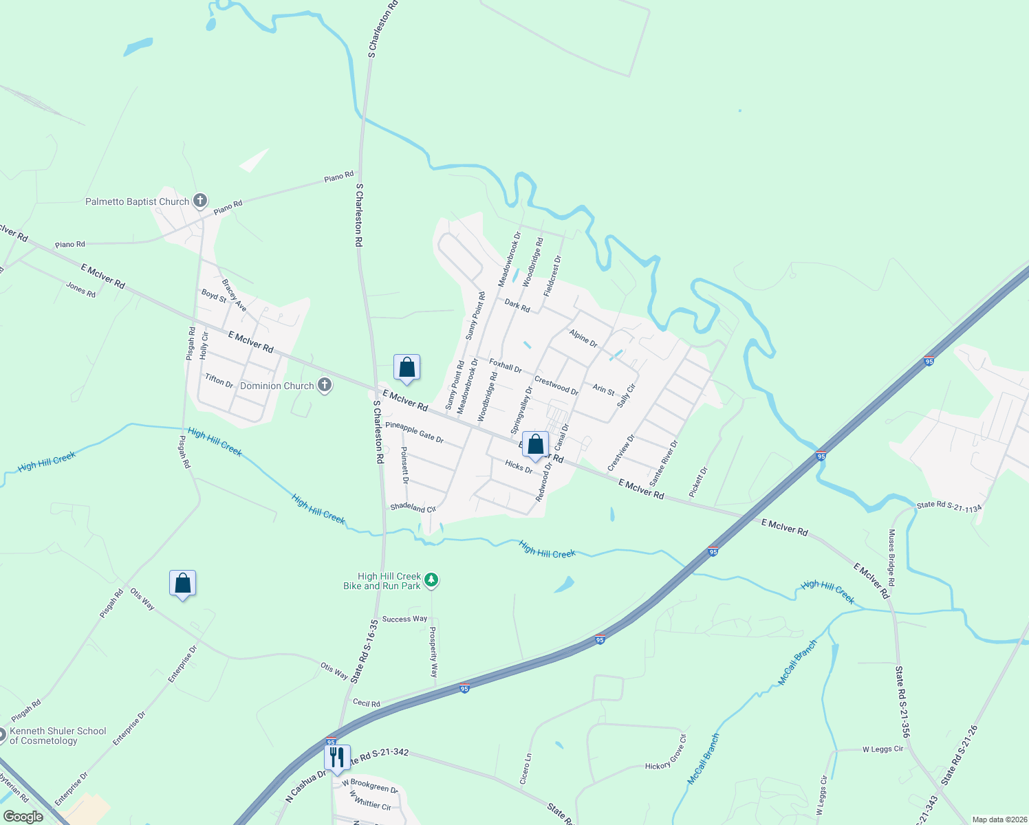 map of restaurants, bars, coffee shops, grocery stores, and more near 3019 Springvalley Drive in Florence