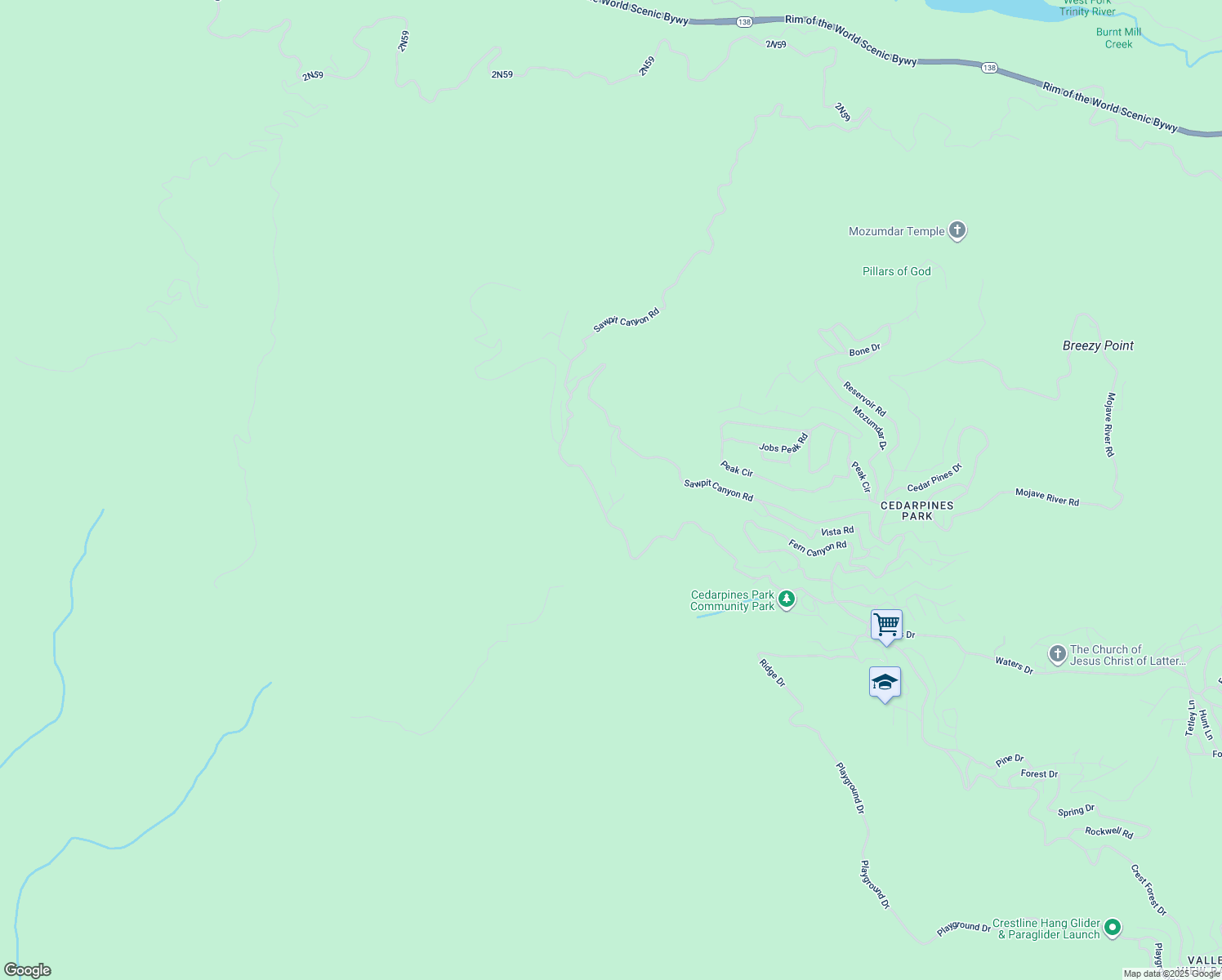 map of restaurants, bars, coffee shops, grocery stores, and more near 386 Garden Drive in Crestline