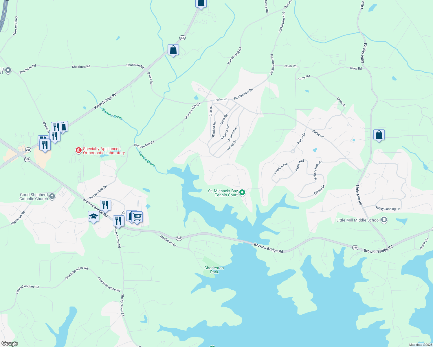 map of restaurants, bars, coffee shops, grocery stores, and more near 6611 Beacon Station Drive in Cumming