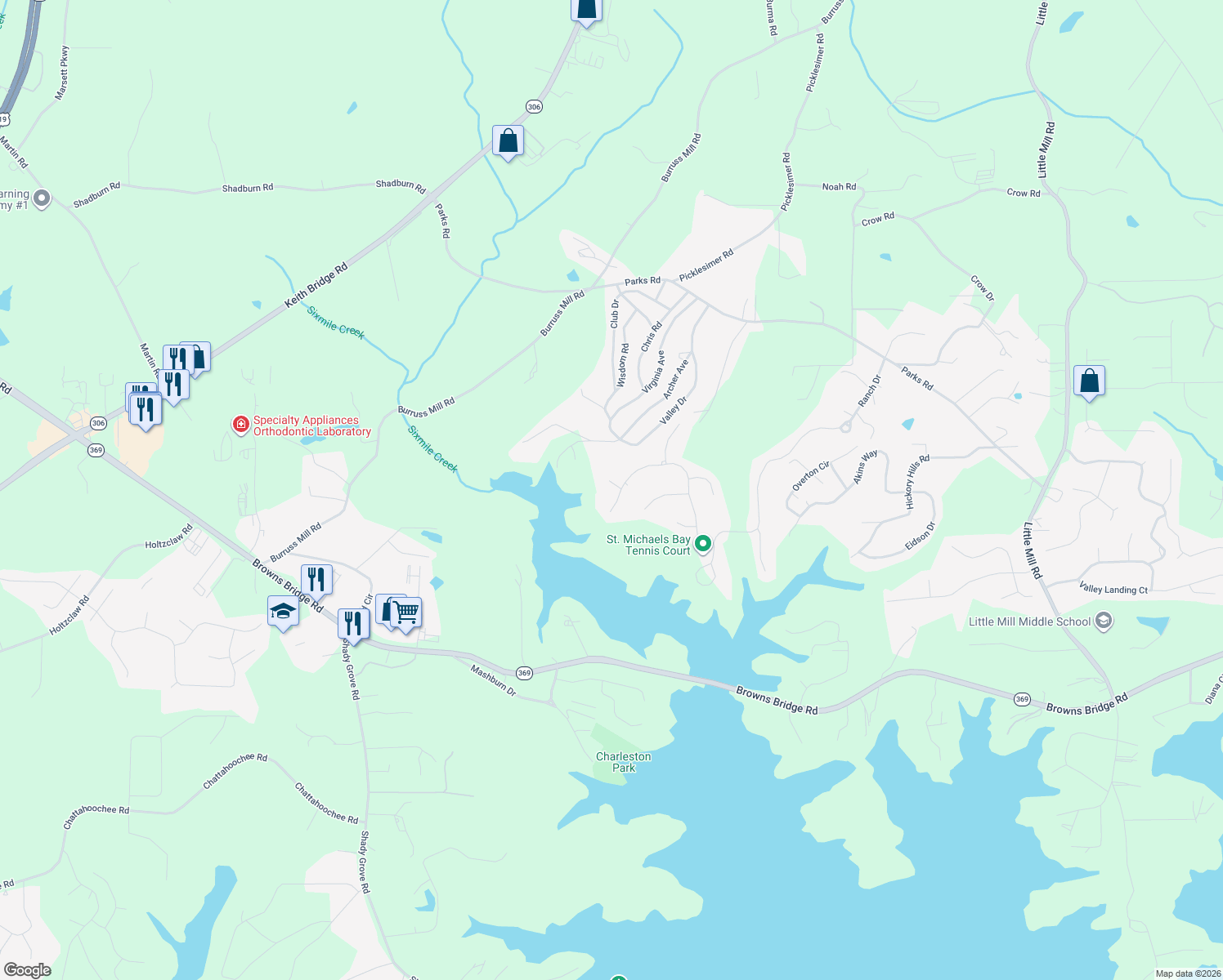 map of restaurants, bars, coffee shops, grocery stores, and more near 6611 Beacon Station Drive in Cumming