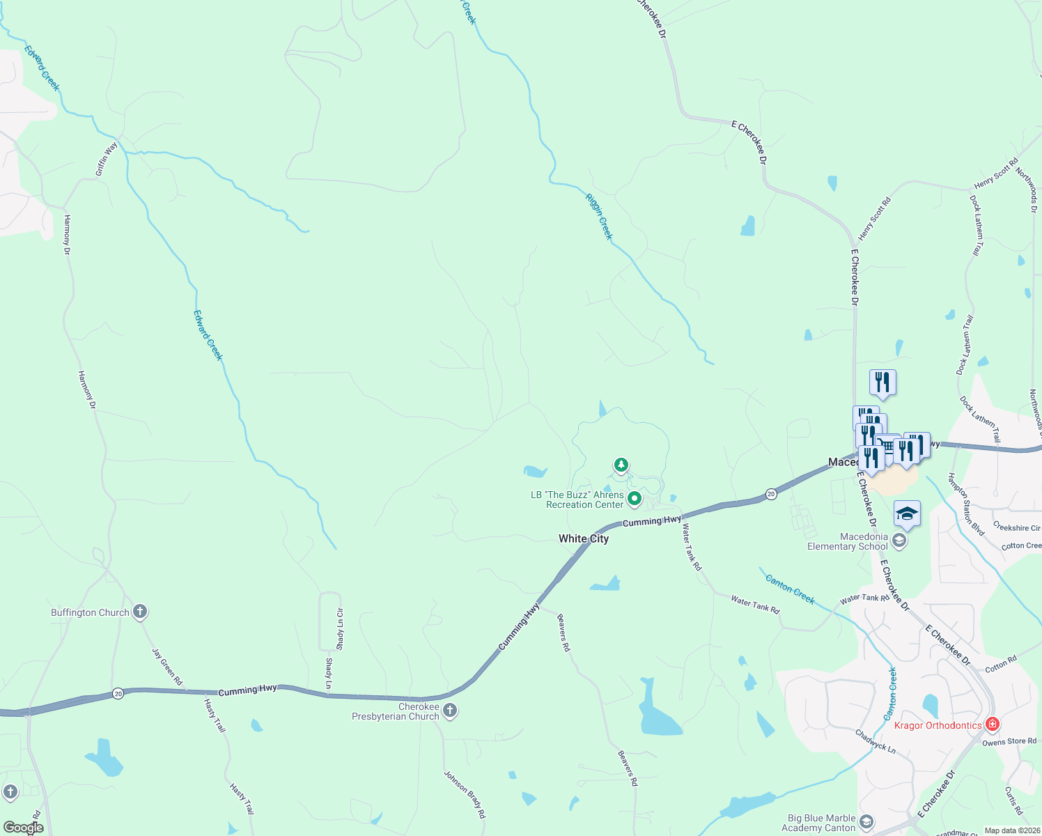 map of restaurants, bars, coffee shops, grocery stores, and more near 1290 Jack Page Lane in Canton