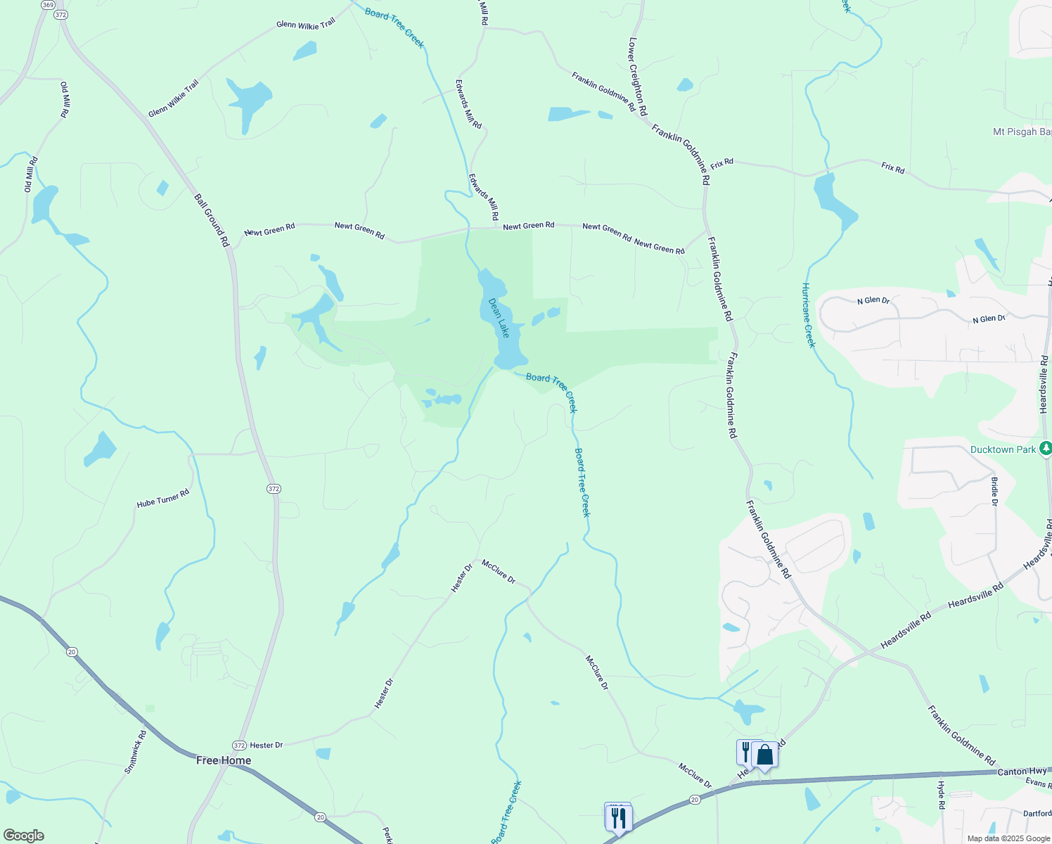 map of restaurants, bars, coffee shops, grocery stores, and more near 1002 Overlook Terrace in Ball Ground