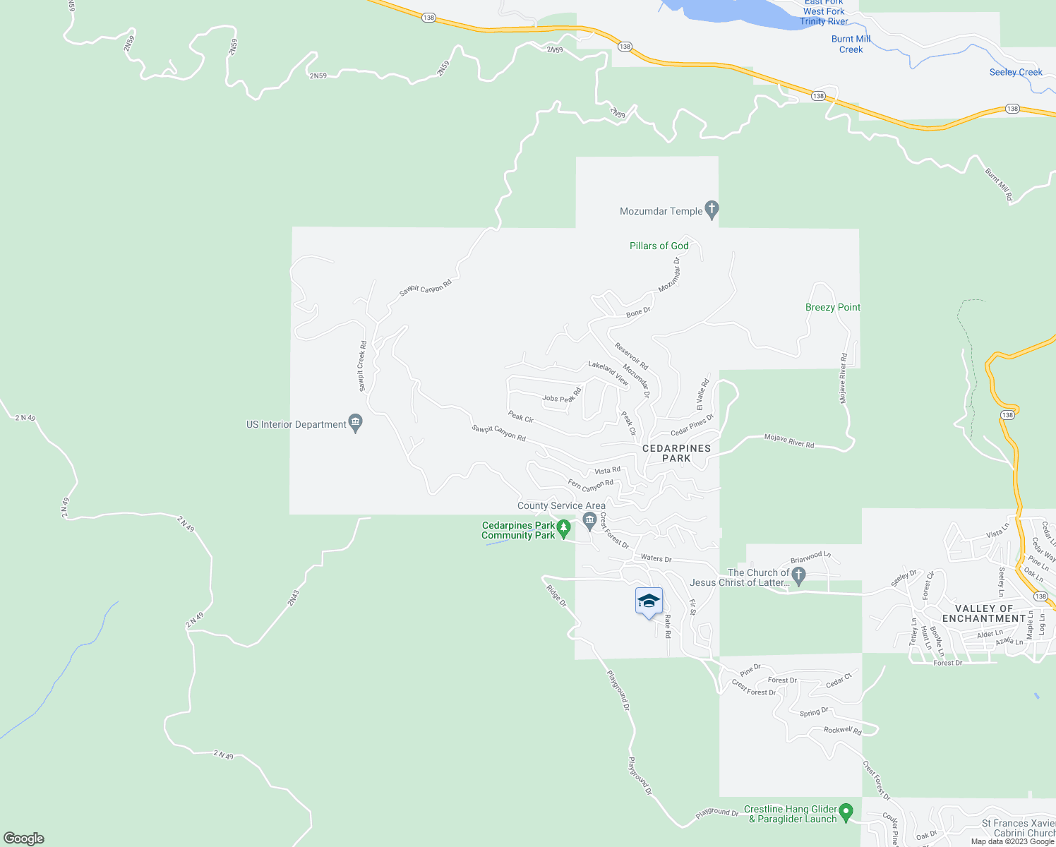 map of restaurants, bars, coffee shops, grocery stores, and more near 21551 Peak Circle in Crestline