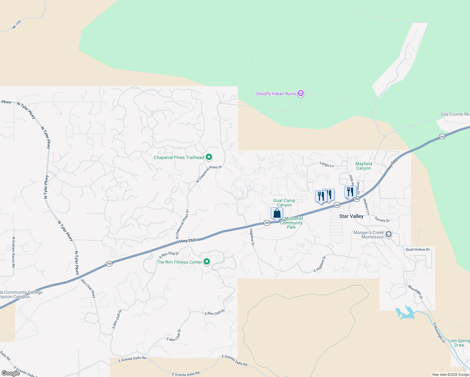 map of restaurants, bars, coffee shops, grocery stores, and more near 526 Valley Road in Payson