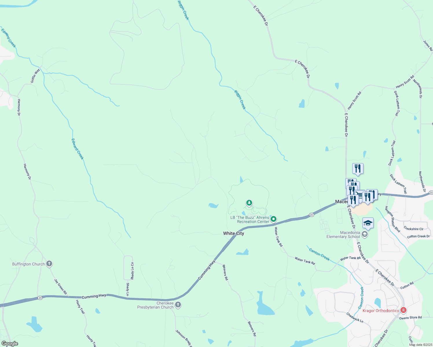 map of restaurants, bars, coffee shops, grocery stores, and more near 675 Jack Page Lane in Canton