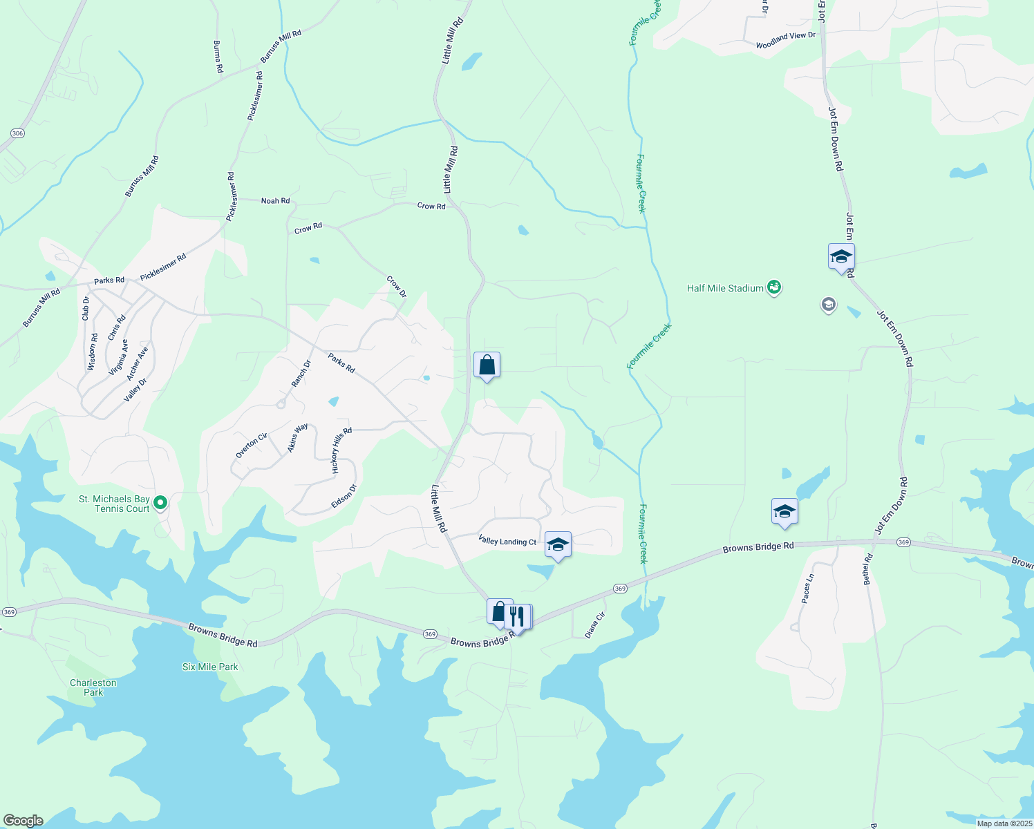 map of restaurants, bars, coffee shops, grocery stores, and more near 7760 Pleasant Hollow Lane in Cumming