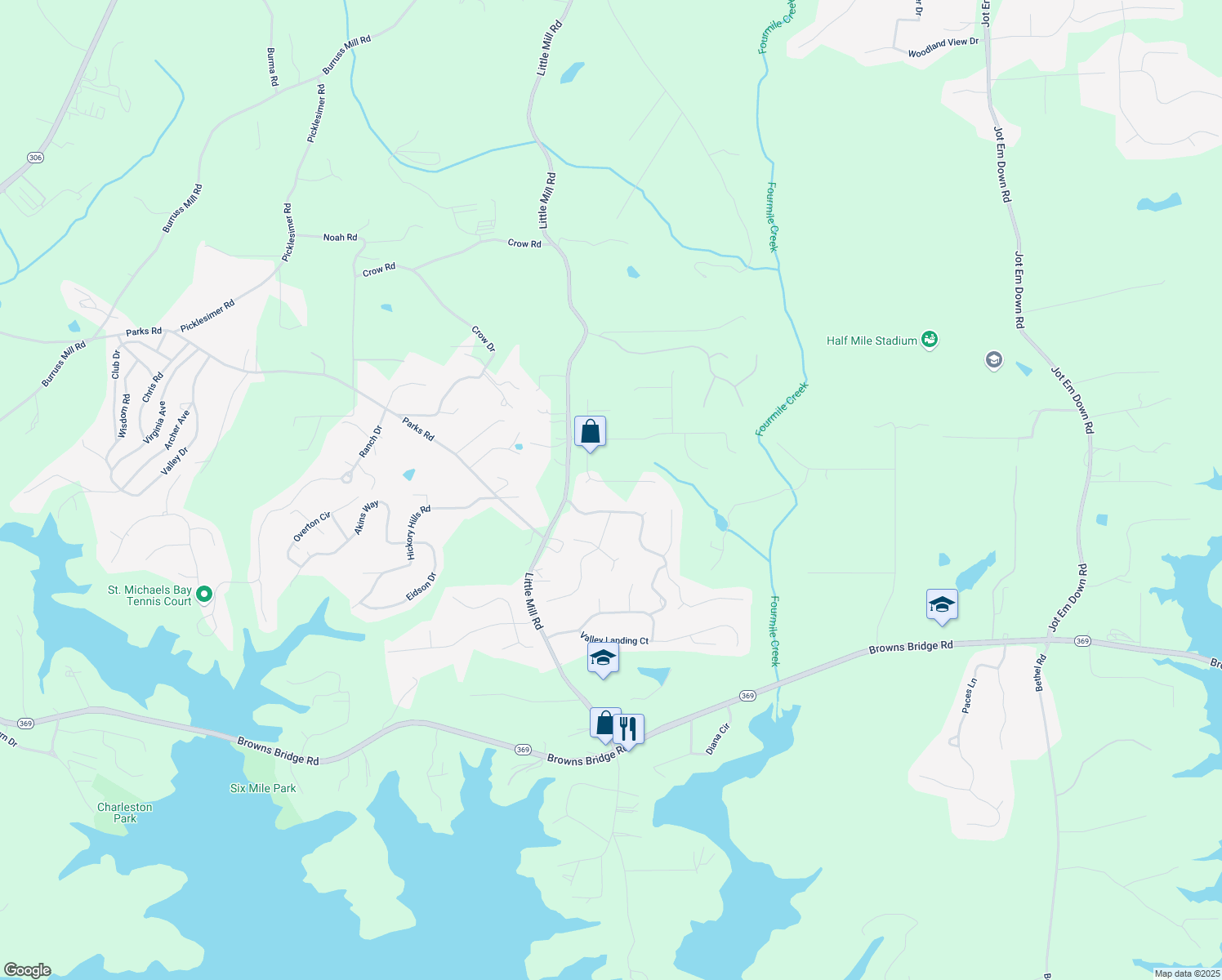map of restaurants, bars, coffee shops, grocery stores, and more near 7725 Pleasant Hollow Lane in Cumming