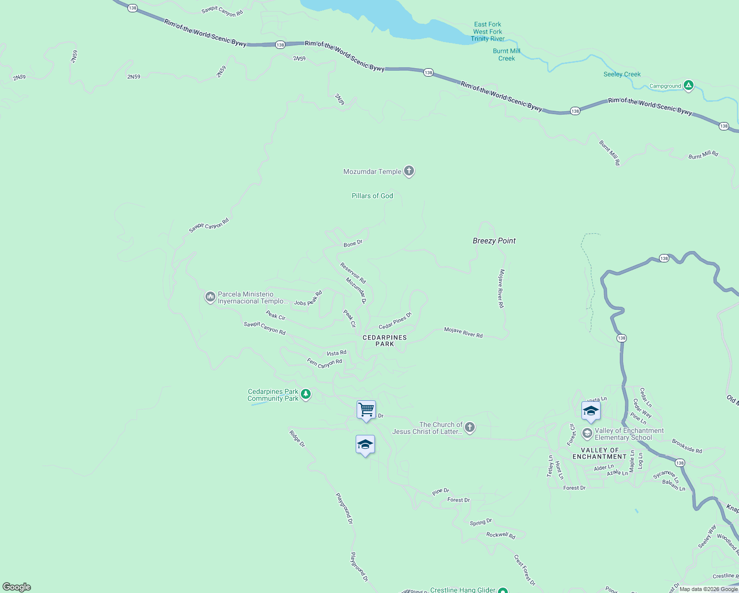 map of restaurants, bars, coffee shops, grocery stores, and more near 483 Mozumdar Drive in Crestline