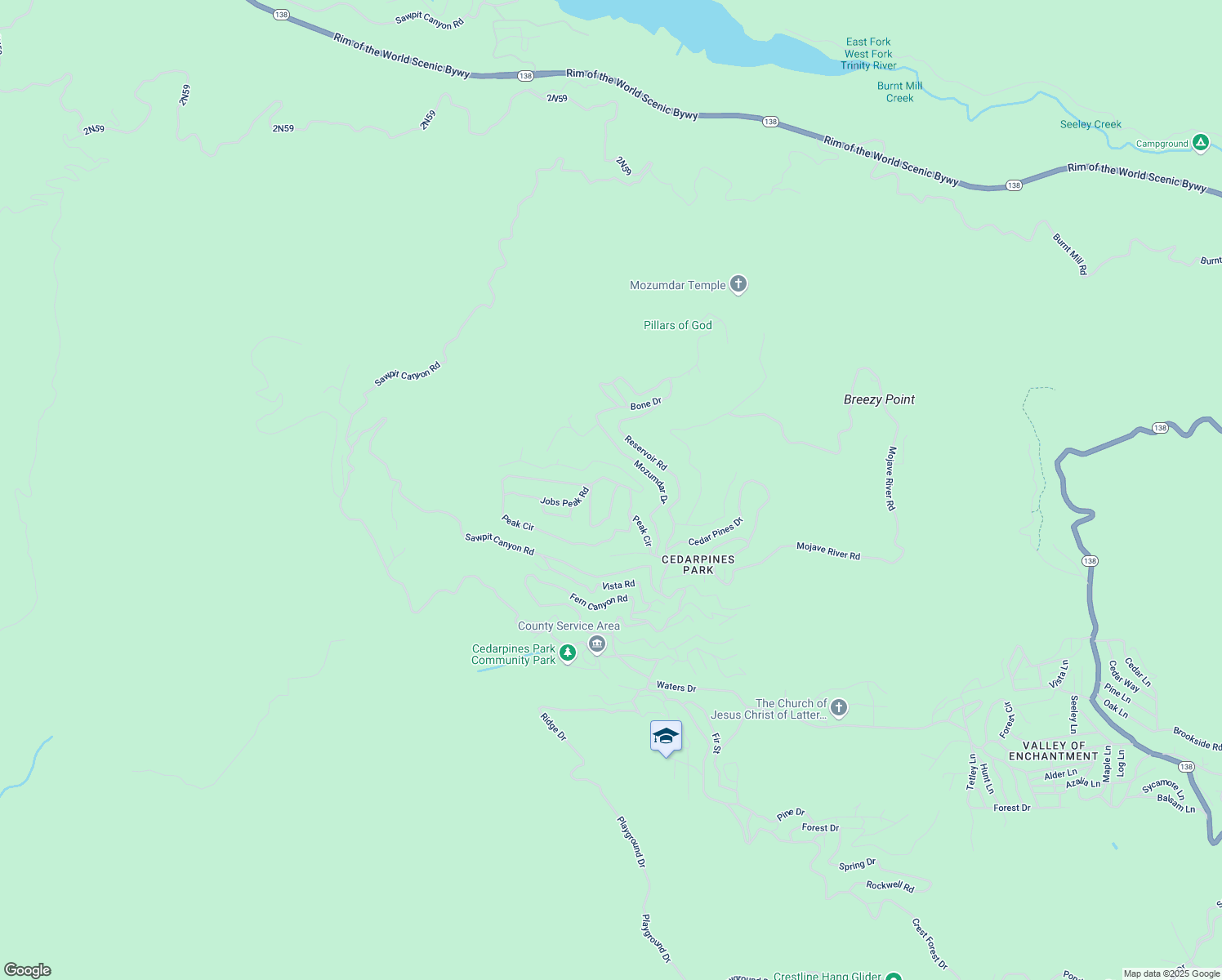 map of restaurants, bars, coffee shops, grocery stores, and more near 443 Hartman Circle in Crestline