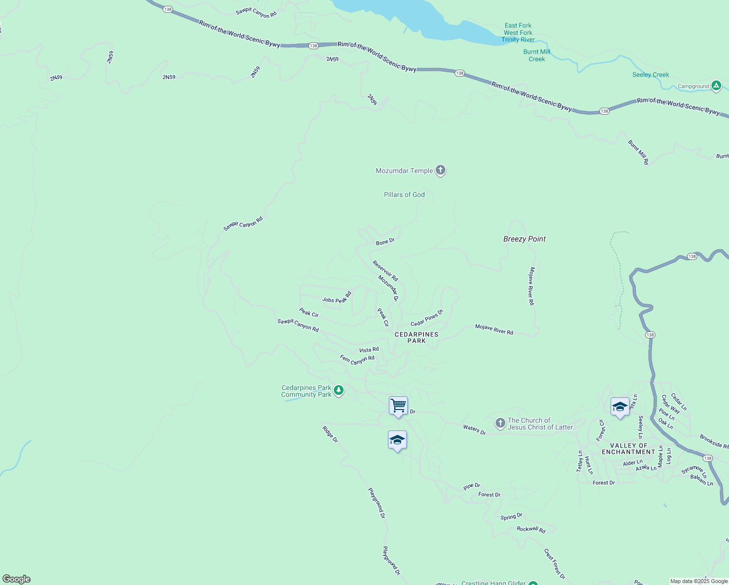 map of restaurants, bars, coffee shops, grocery stores, and more near 443 Hartman Circle in Crestline