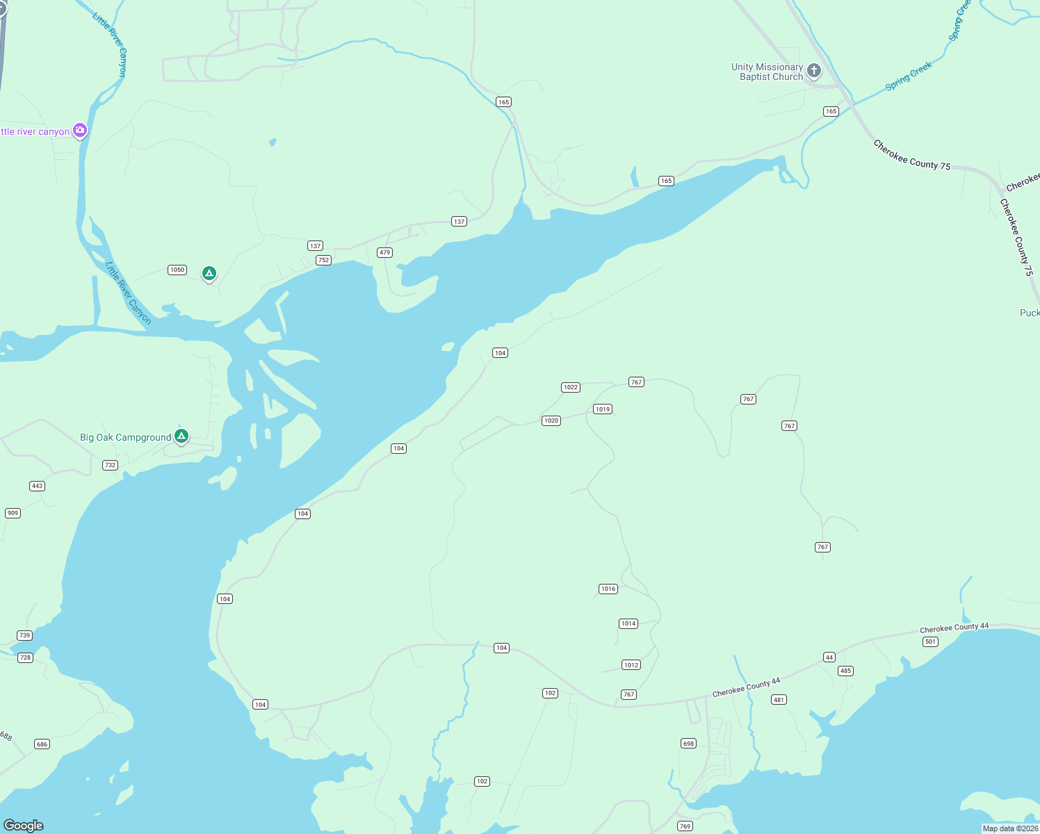map of restaurants, bars, coffee shops, grocery stores, and more near 335 County Road 1020 in Cedar Bluff