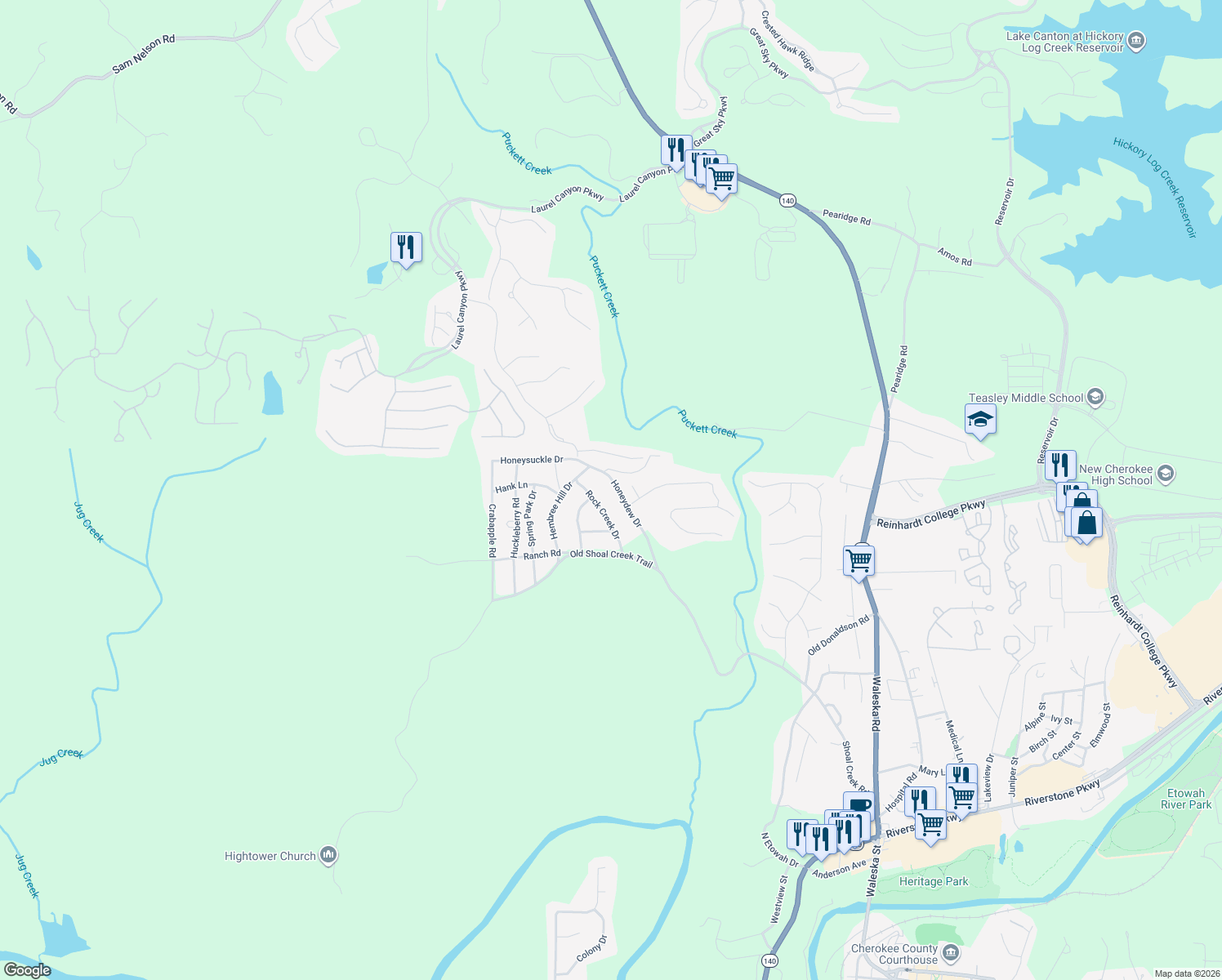 map of restaurants, bars, coffee shops, grocery stores, and more near 20 Honeydew Drive in Canton