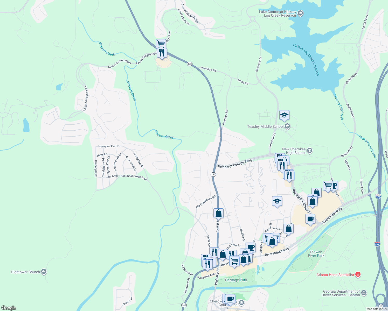 map of restaurants, bars, coffee shops, grocery stores, and more near 1059 Whispering Woods Drive in Canton