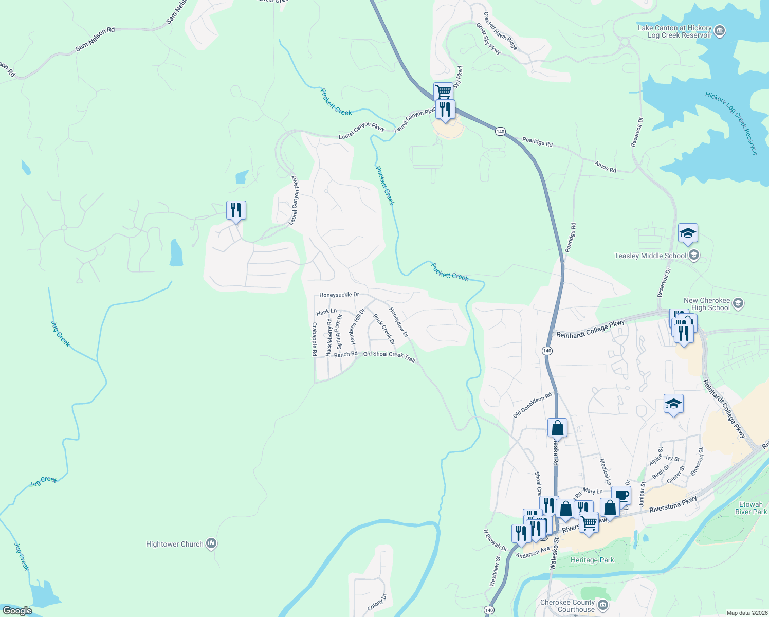 map of restaurants, bars, coffee shops, grocery stores, and more near 20 Honeydew Drive in Canton