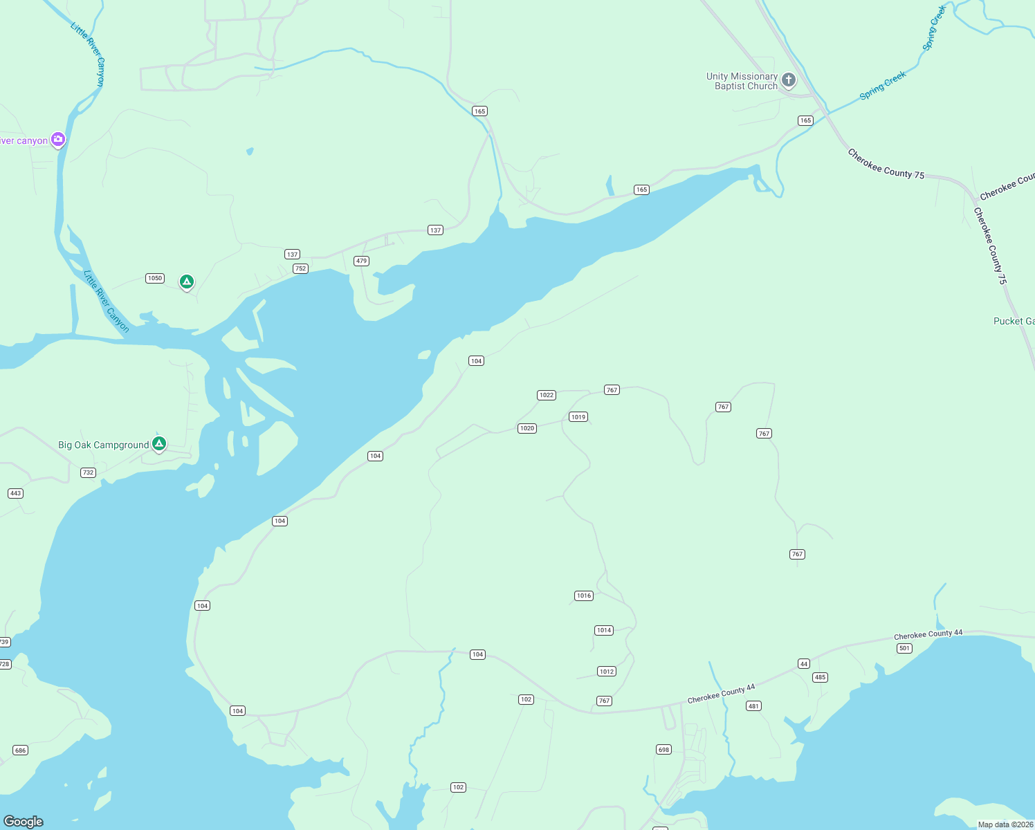 map of restaurants, bars, coffee shops, grocery stores, and more near County Road 1022 in Cedar Bluff