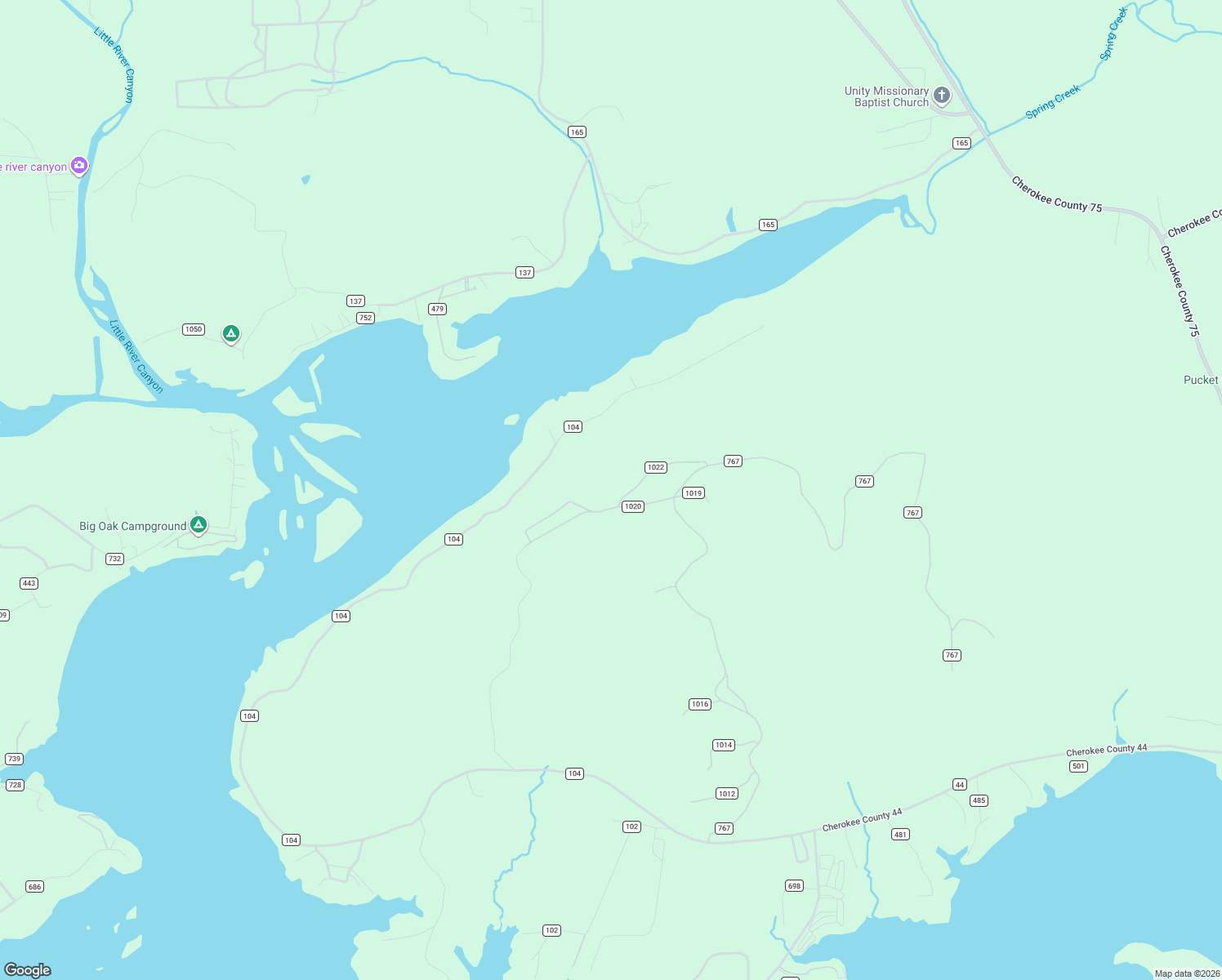 map of restaurants, bars, coffee shops, grocery stores, and more near County Road 1020 in Cedar Bluff