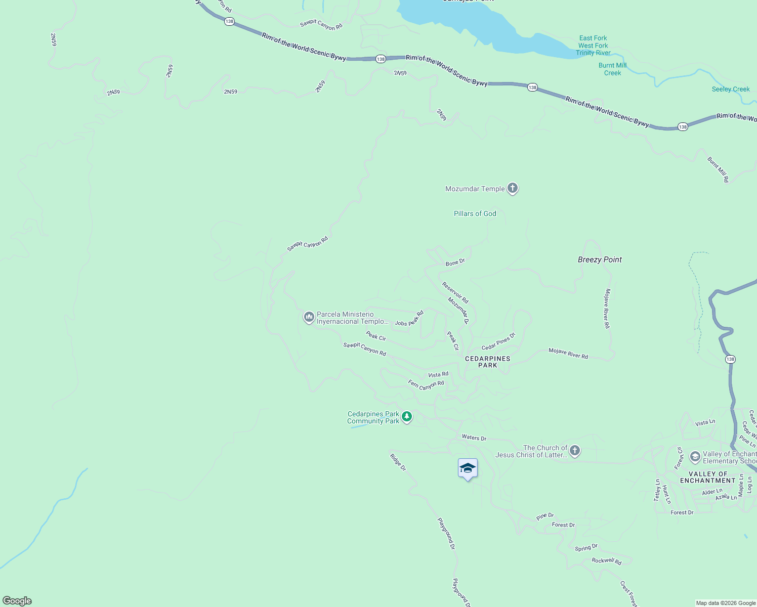 map of restaurants, bars, coffee shops, grocery stores, and more near Peak Circle in Crestline