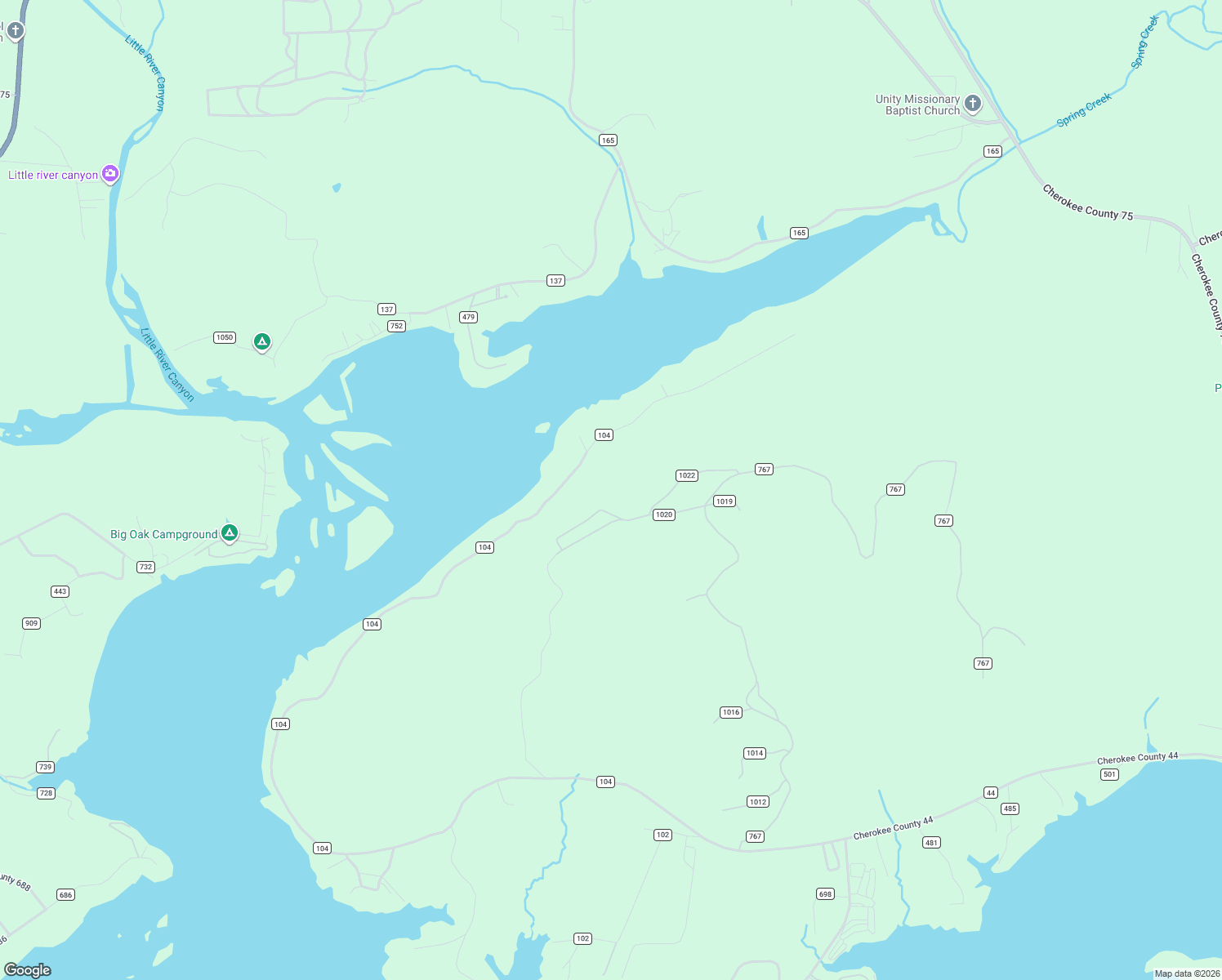 map of restaurants, bars, coffee shops, grocery stores, and more near County Road 1020 in Cedar Bluff