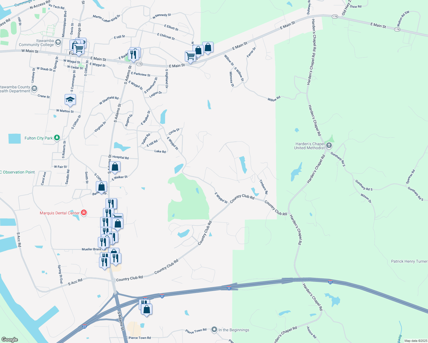 map of restaurants, bars, coffee shops, grocery stores, and more near Krista Lane in Fulton