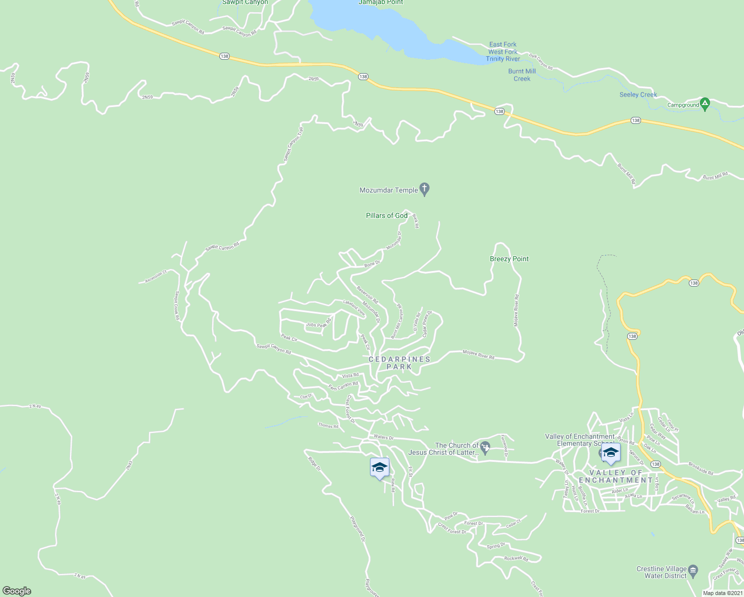 map of restaurants, bars, coffee shops, grocery stores, and more near Reservoir Road in Crestline