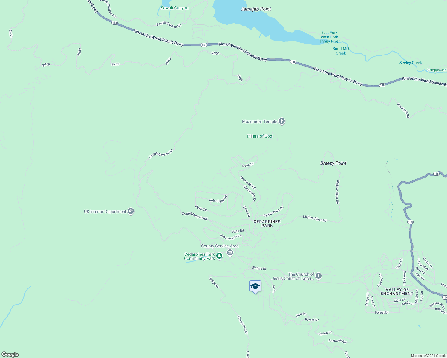 map of restaurants, bars, coffee shops, grocery stores, and more near Ballenger Road in Crestline