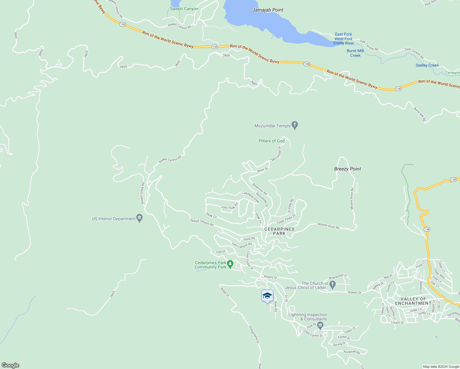 map of restaurants, bars, coffee shops, grocery stores, and more near 21683 Ballenger Road in Crestline