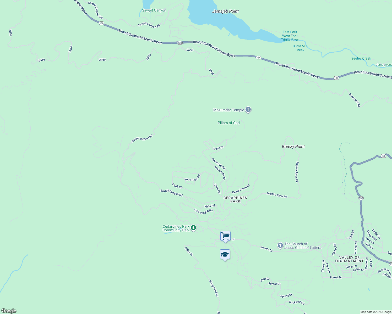 map of restaurants, bars, coffee shops, grocery stores, and more near Ballenger Road in Crestline