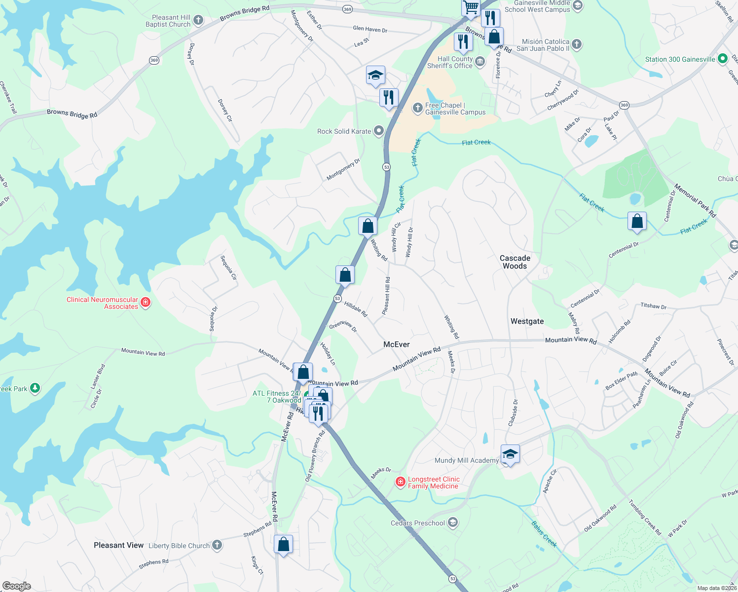 map of restaurants, bars, coffee shops, grocery stores, and more near 3825 Todd Drive in Oakwood