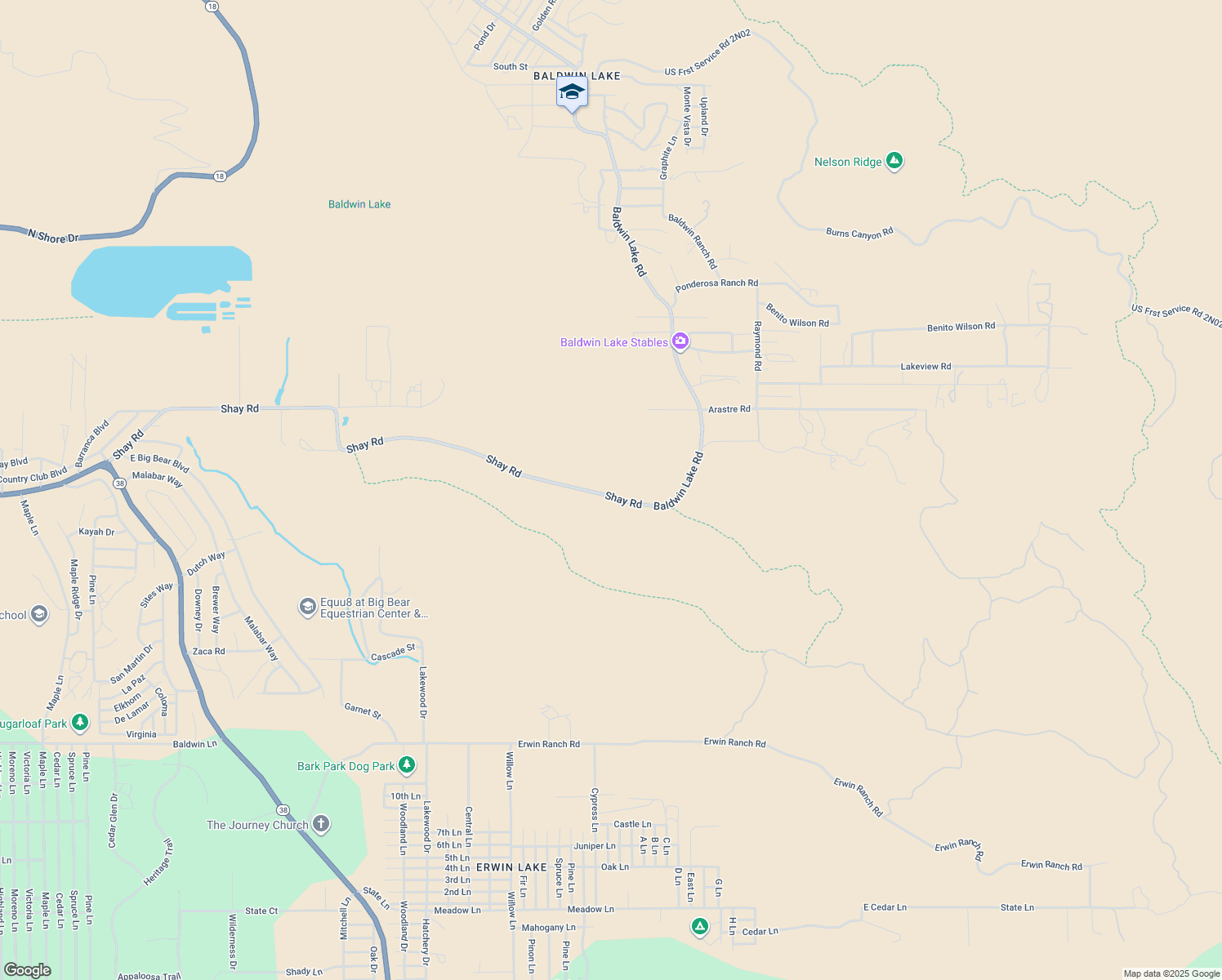 map of restaurants, bars, coffee shops, grocery stores, and more near 1883 Shay Road in Big Bear