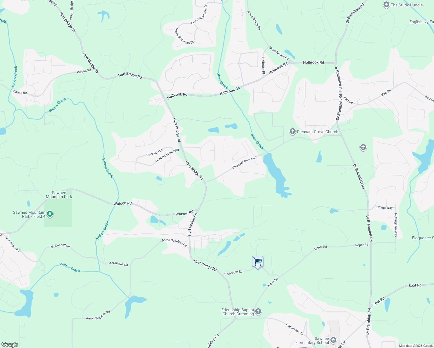 map of restaurants, bars, coffee shops, grocery stores, and more near 3590 Pleasant Grove Road in Cumming