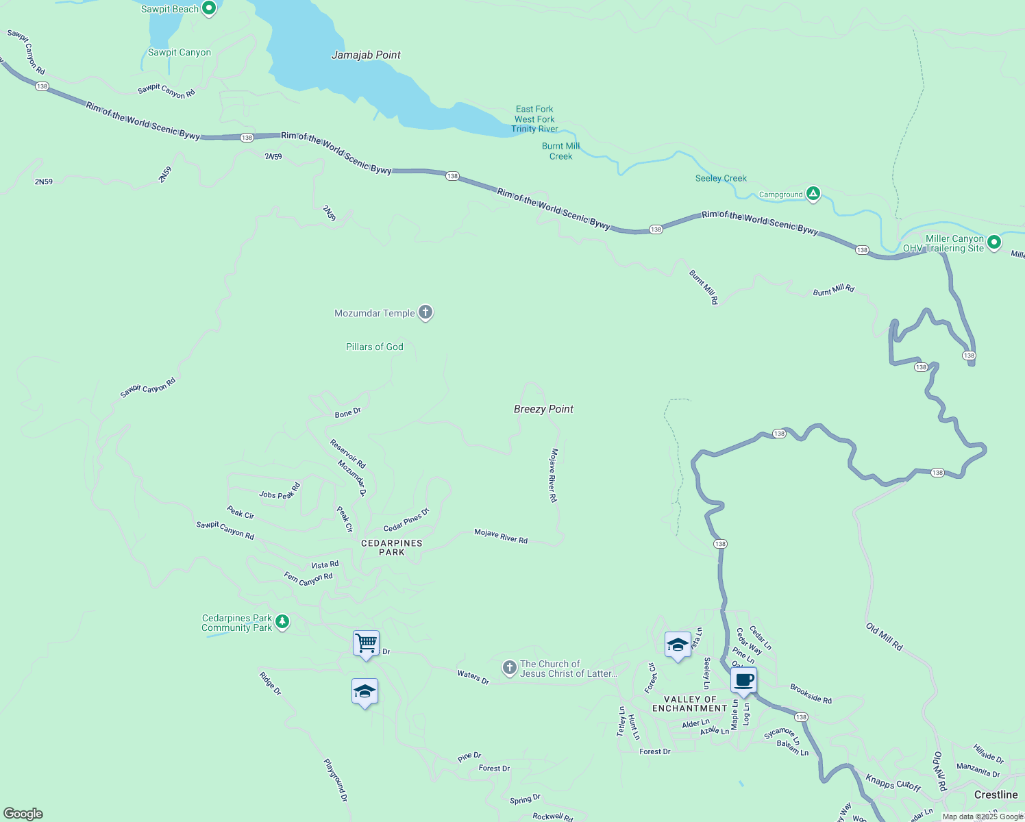 map of restaurants, bars, coffee shops, grocery stores, and more near in Crestline