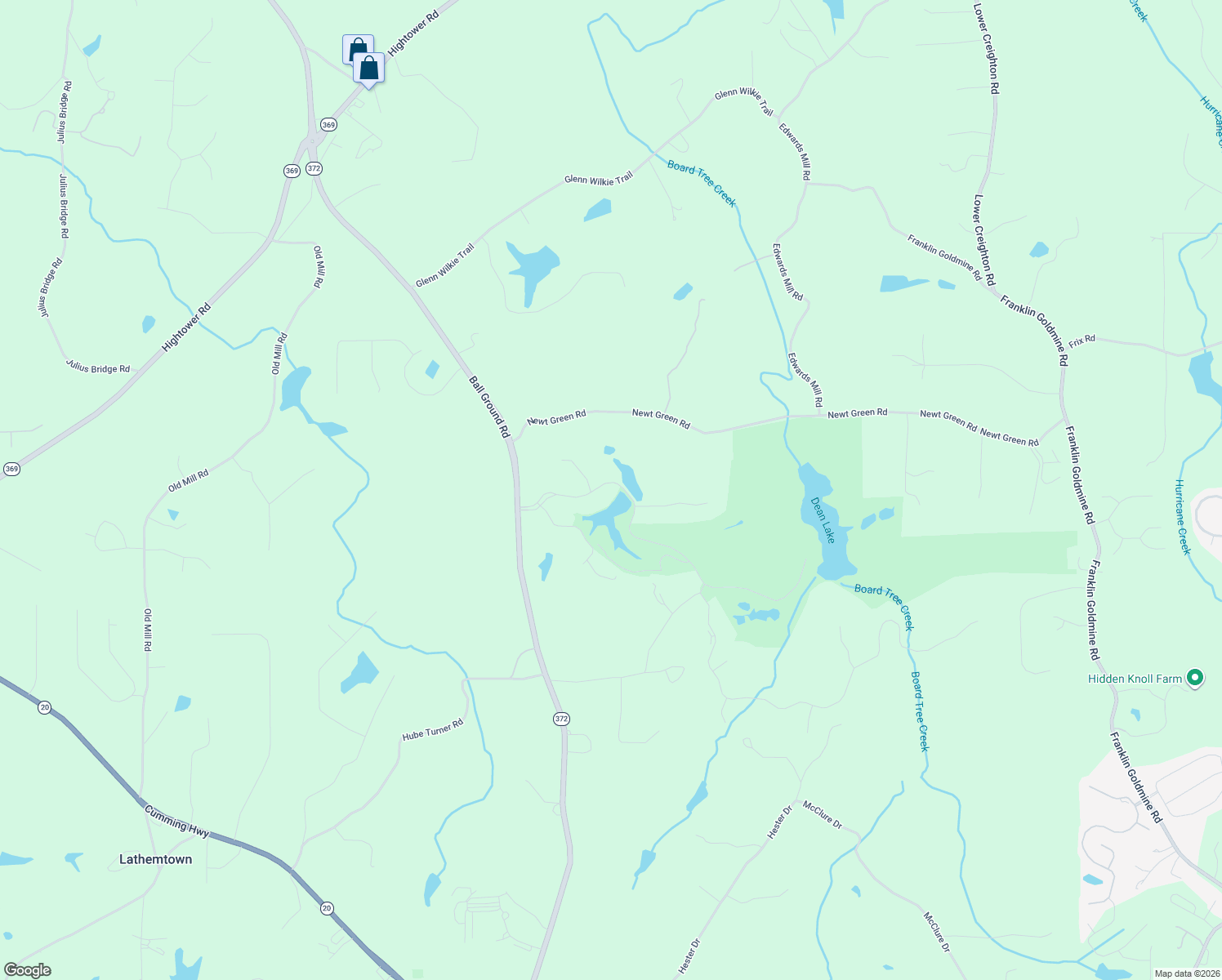 map of restaurants, bars, coffee shops, grocery stores, and more near 160 Hawks Ridge Golf Club in Ball Ground