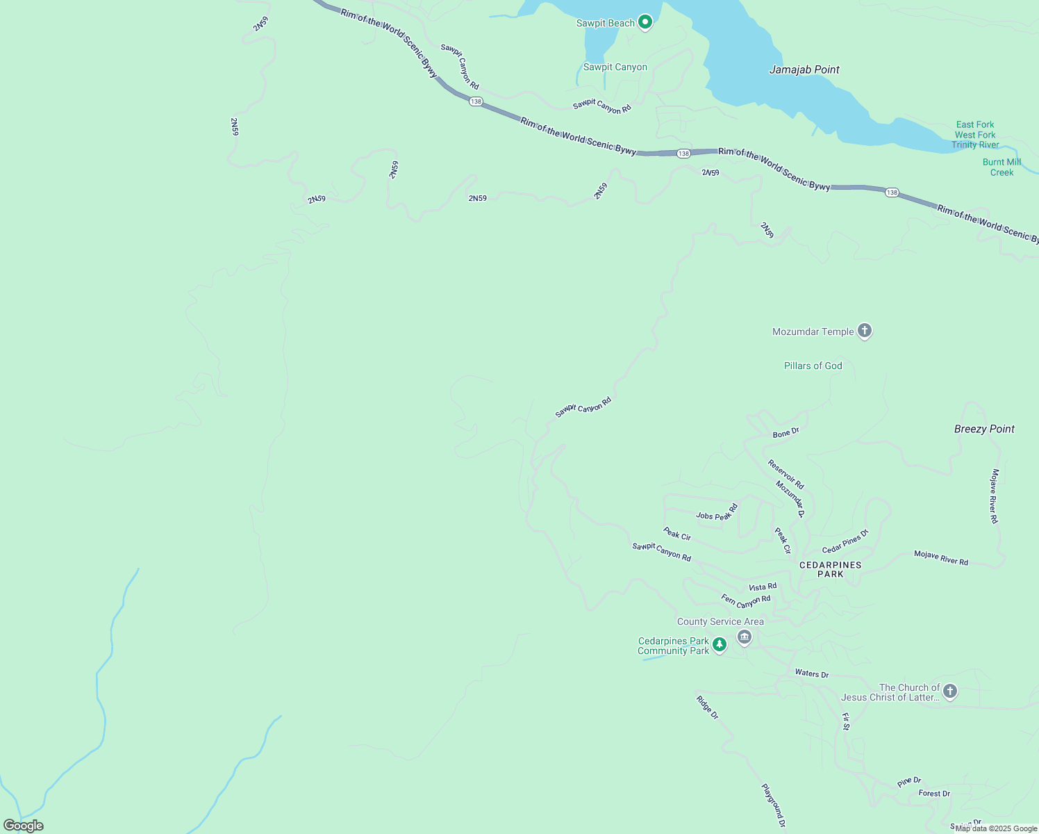 map of restaurants, bars, coffee shops, grocery stores, and more near Ascension Road in San Bernardino County