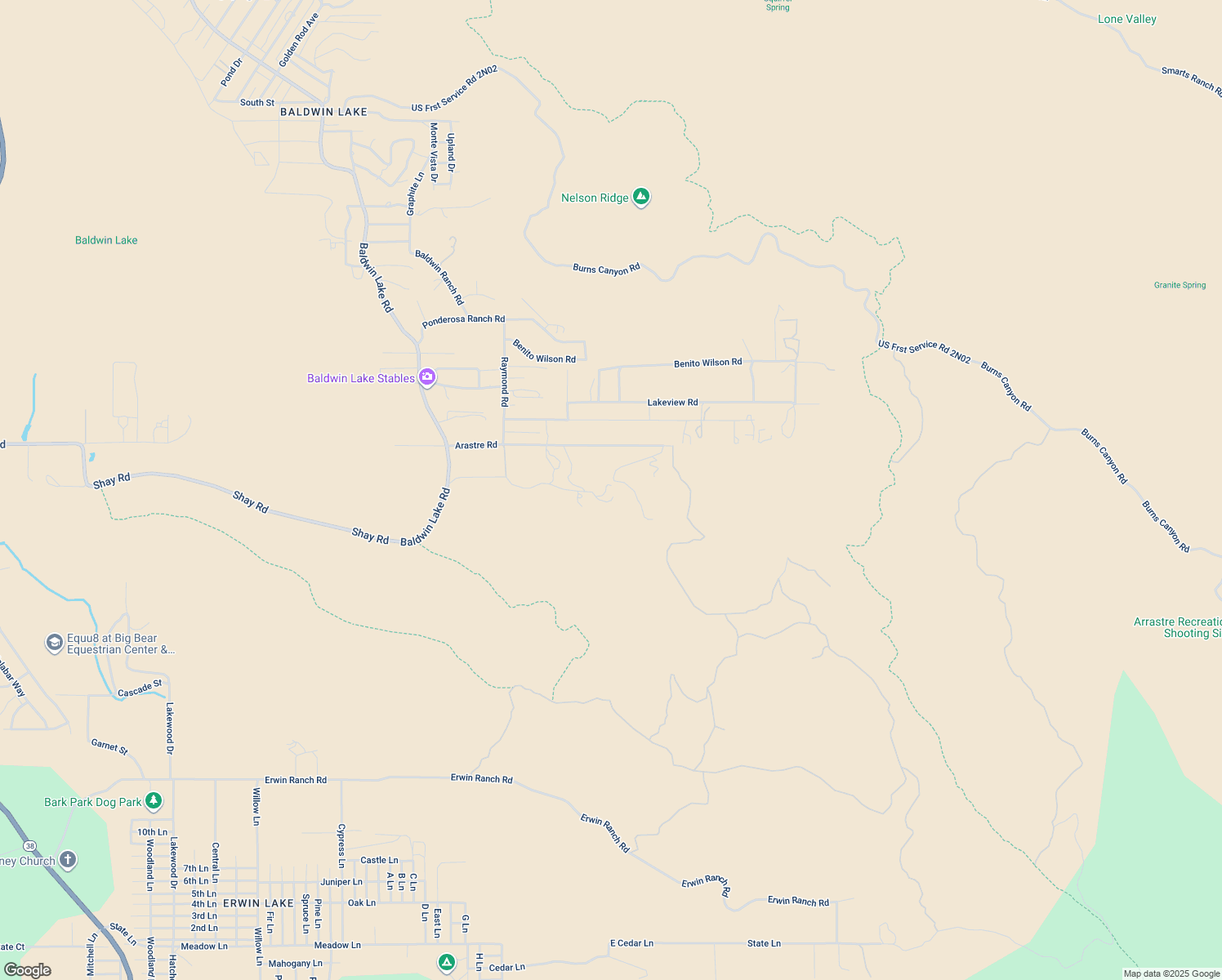 map of restaurants, bars, coffee shops, grocery stores, and more near 46727 Minnow Lane in Big Bear