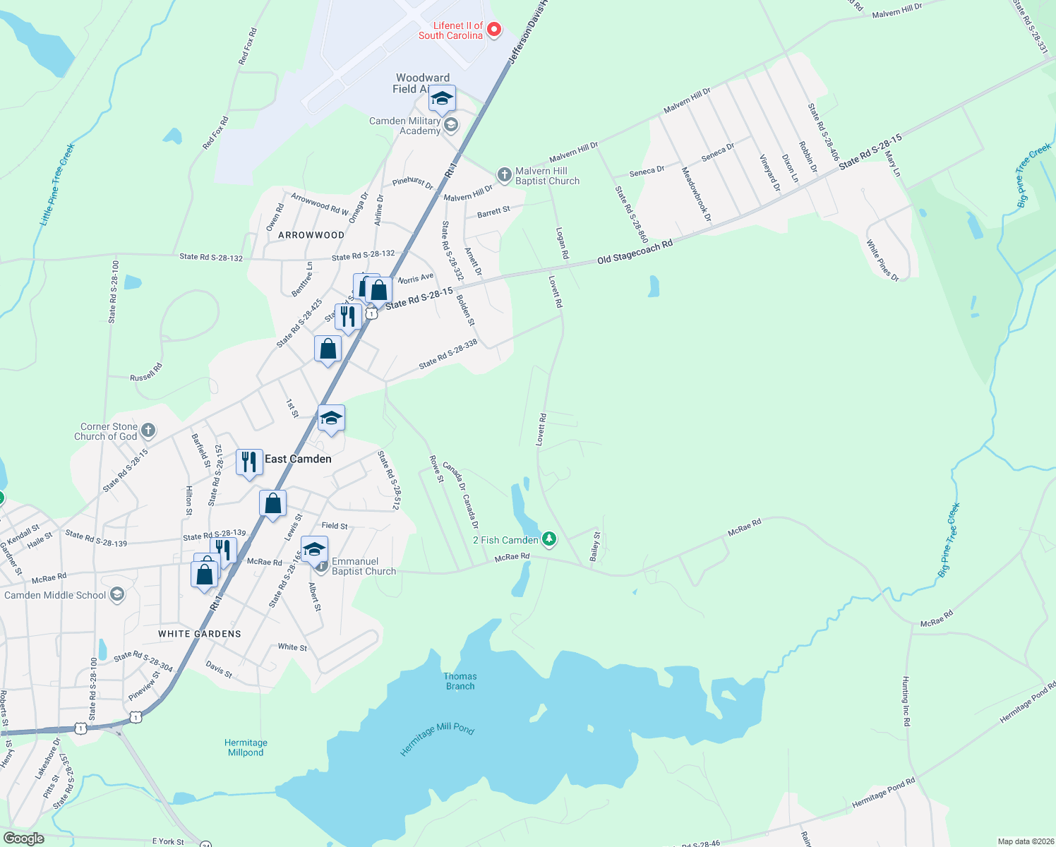 map of restaurants, bars, coffee shops, grocery stores, and more near 1820 Summit Ridge Dr in Camden