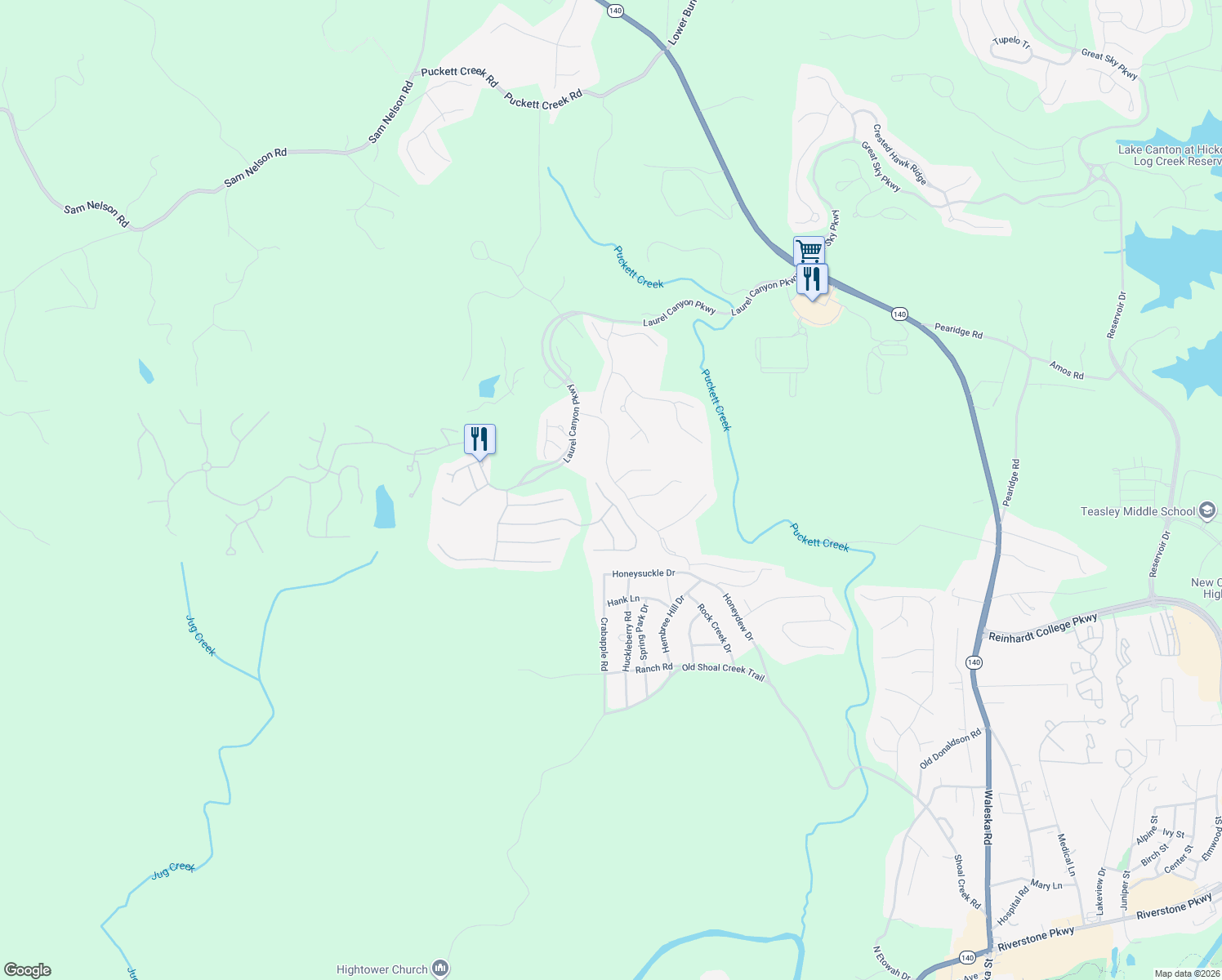 map of restaurants, bars, coffee shops, grocery stores, and more near 409 Larkspur Dr in Canton