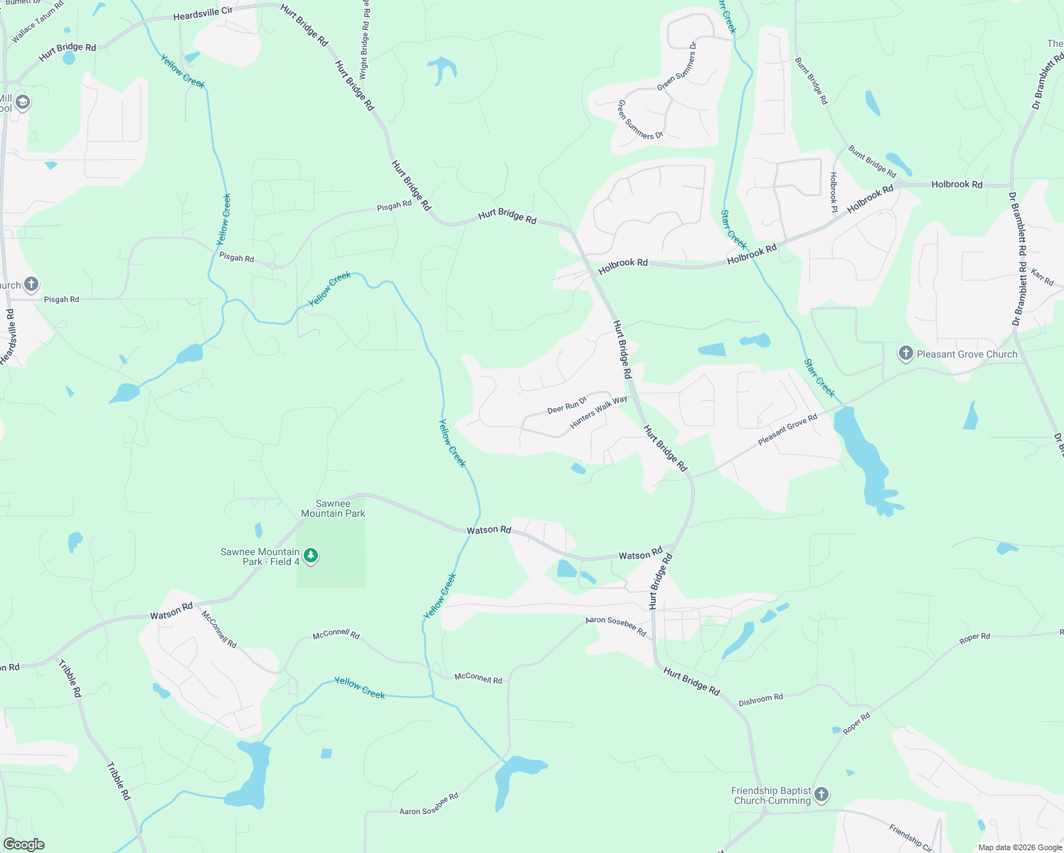 map of restaurants, bars, coffee shops, grocery stores, and more near 4120 Hunters Walk Way in Cumming