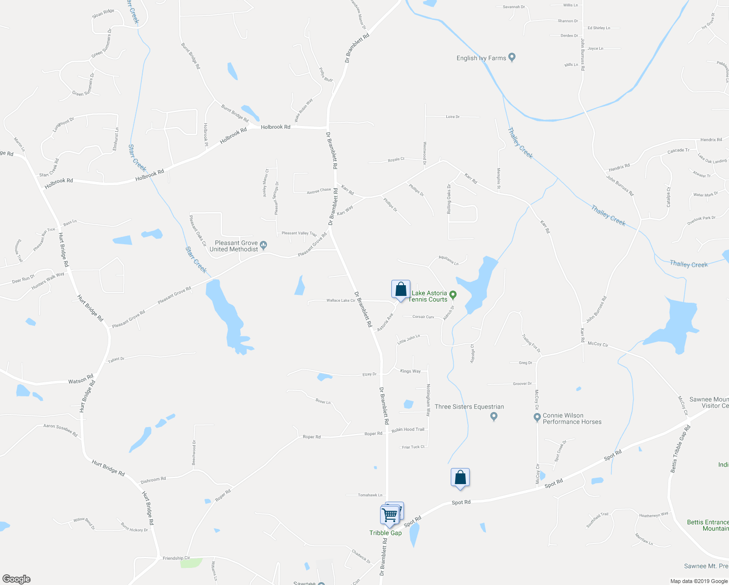 map of restaurants, bars, coffee shops, grocery stores, and more near 2620 Doctor Bramblett Road in Cumming