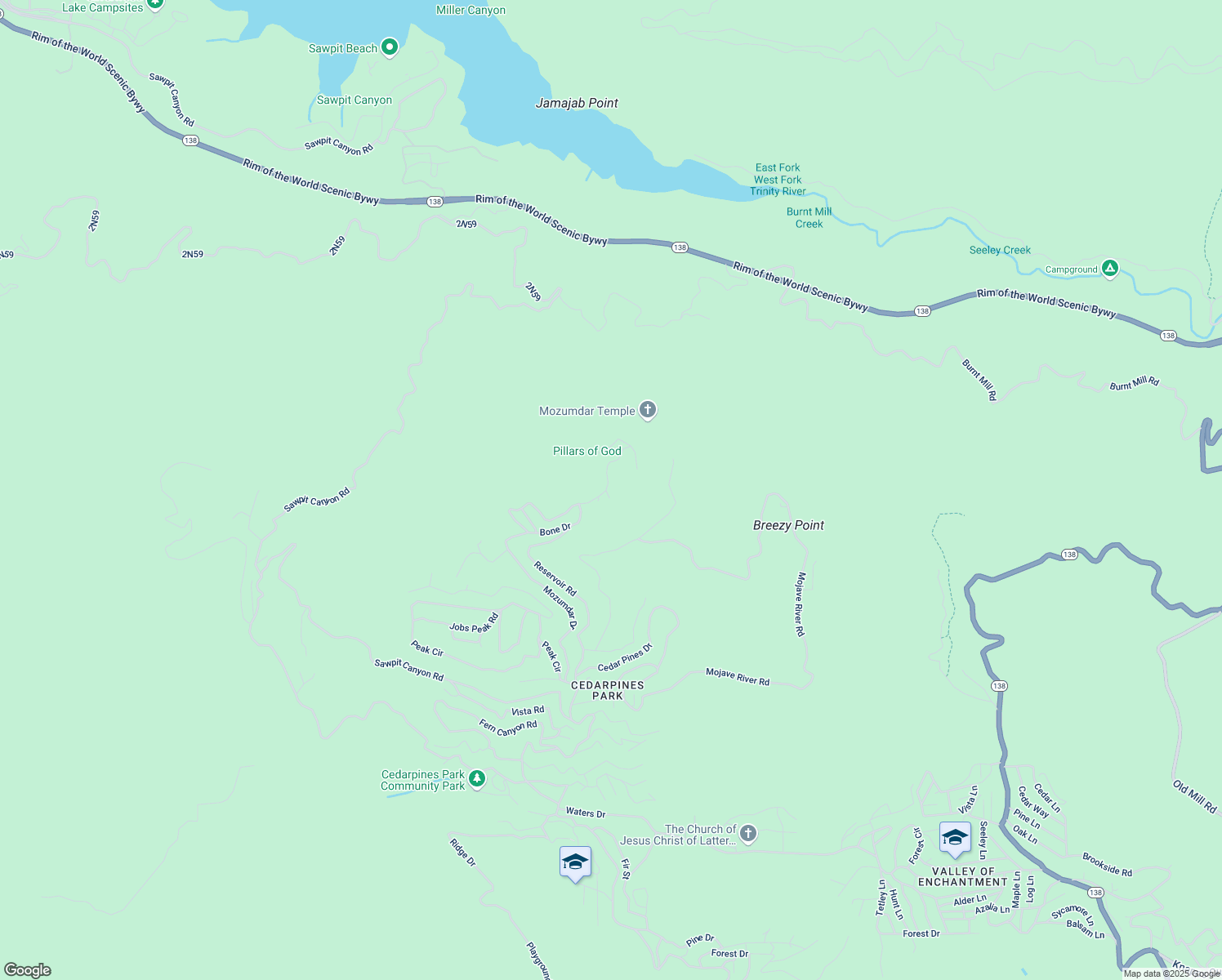 map of restaurants, bars, coffee shops, grocery stores, and more near 737 Sand Hill Road in Crestline