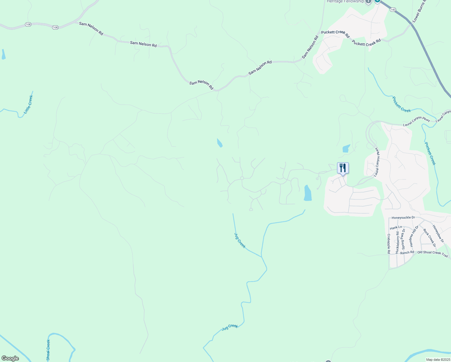 map of restaurants, bars, coffee shops, grocery stores, and more near 410 Canyon Lane in Canton